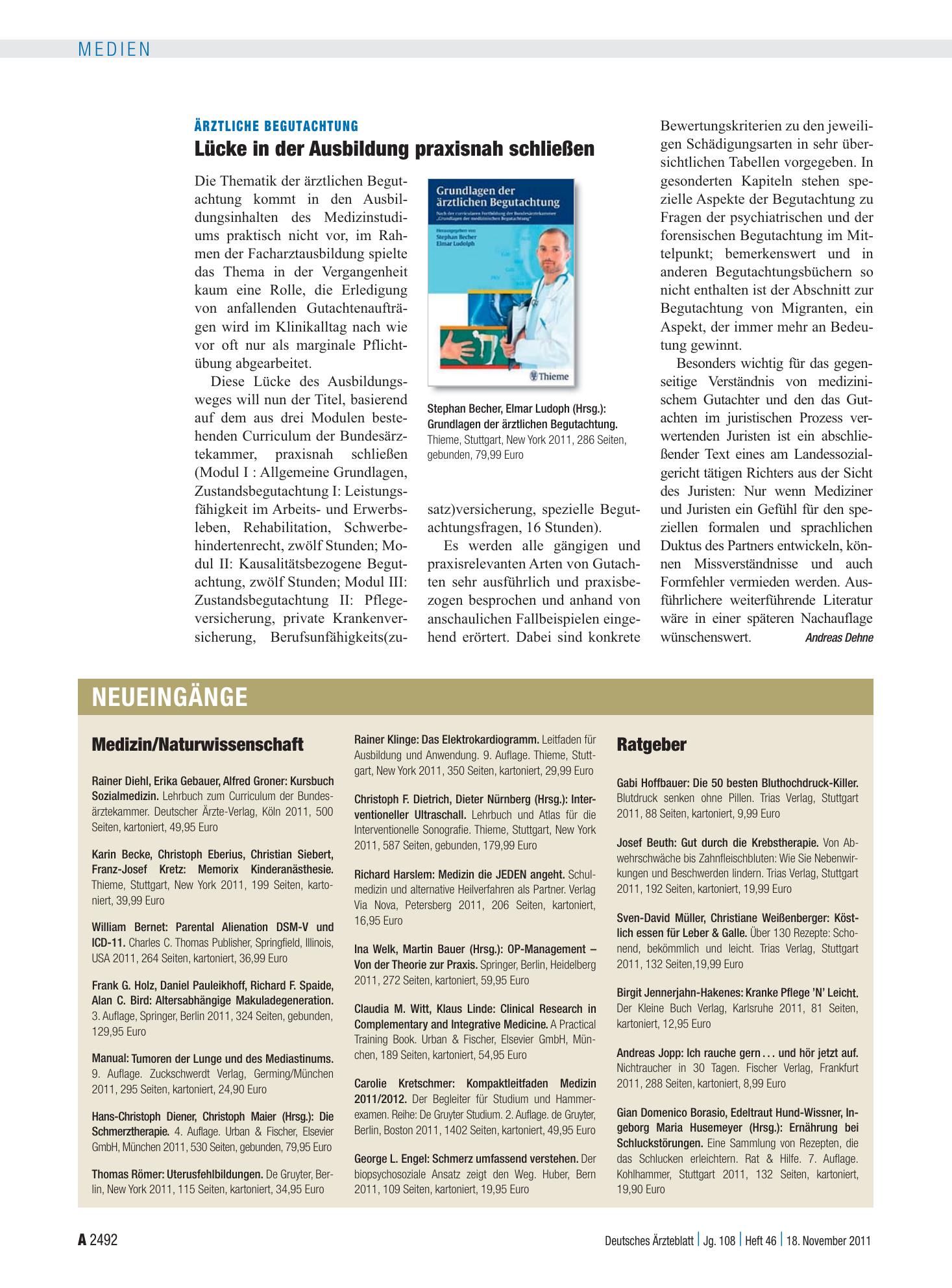 Vorschauseite 1: Neueingänge – Deutsches Ärzteblatt