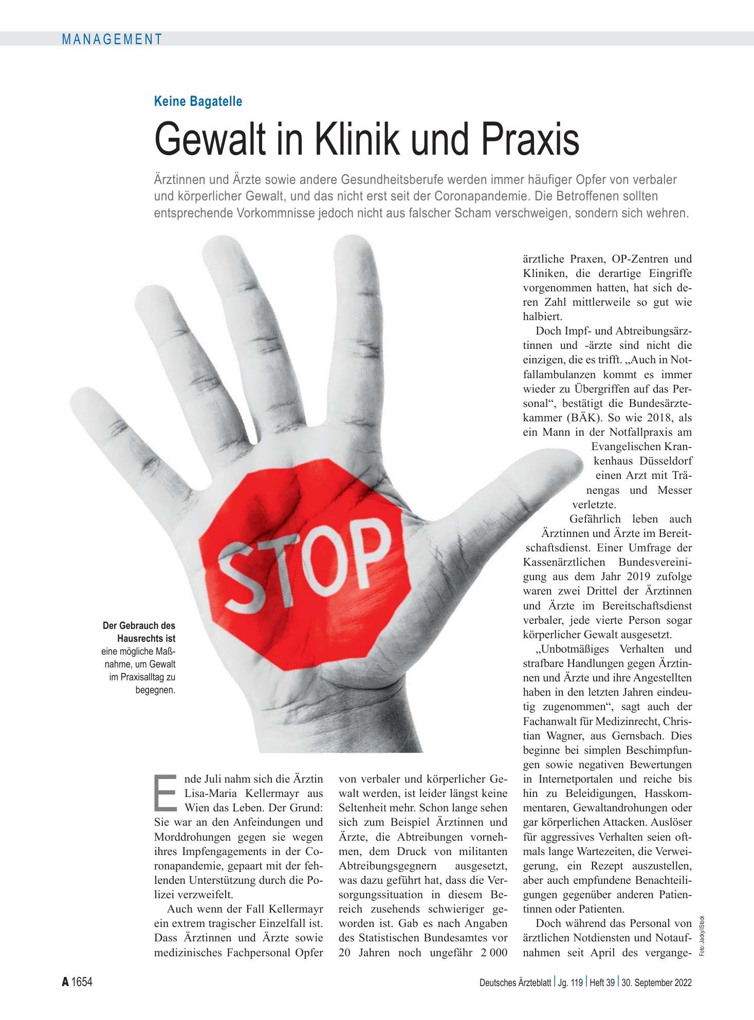 Vorschauseite 1: Keine Bagatelle: Gewalt in Klinik und Praxis – Deutsches Ärzteblatt