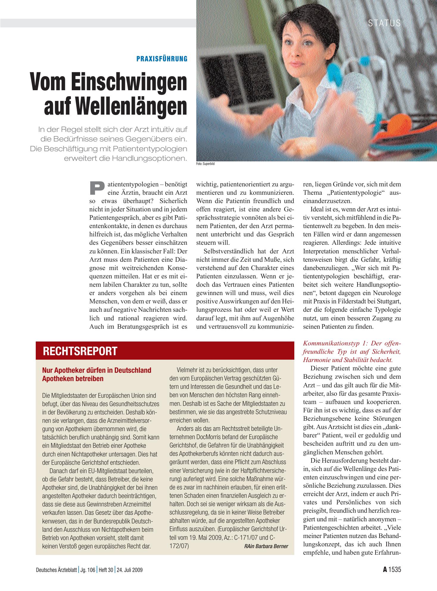 Vorschauseite 1: Praxisführung: Vom Einschwingen auf Wellenlängen – Deutsches Ärzteblatt