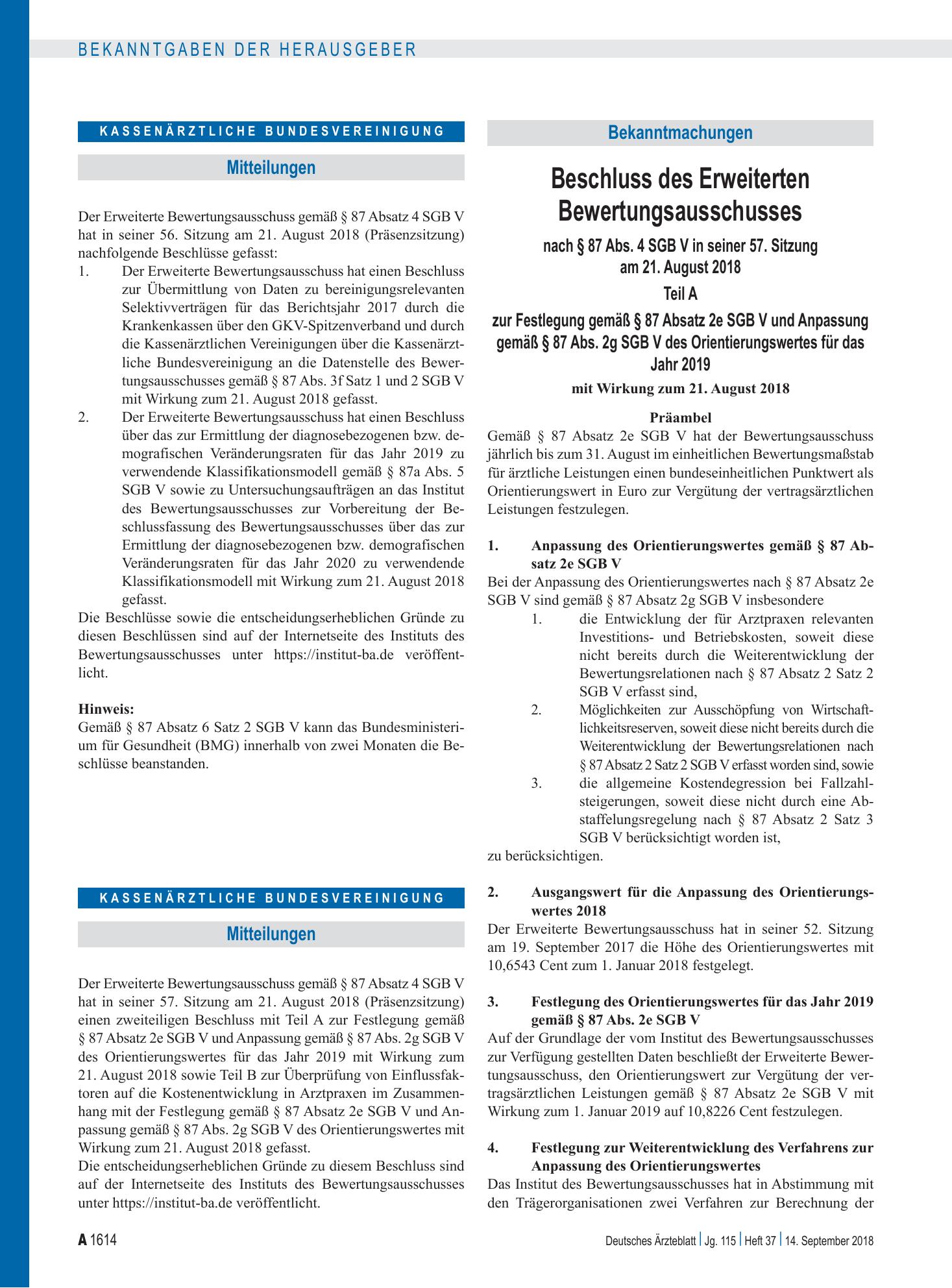 Vorschauseite 1: Mitteilungen – Deutsches Ärzteblatt