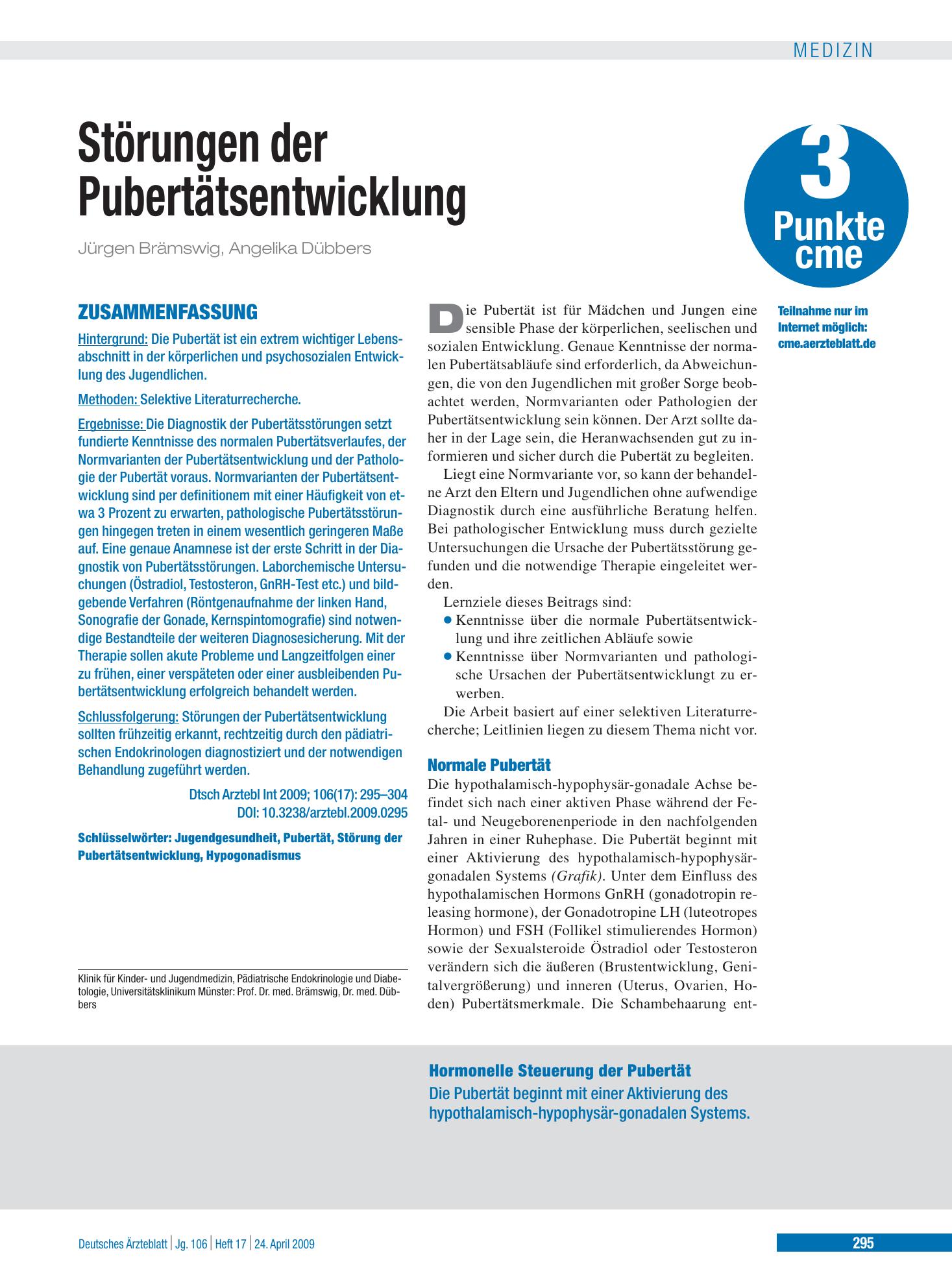 Vorschauseite 1: Störungen der Pubertätsentwicklung – Deutsches Ärzteblatt