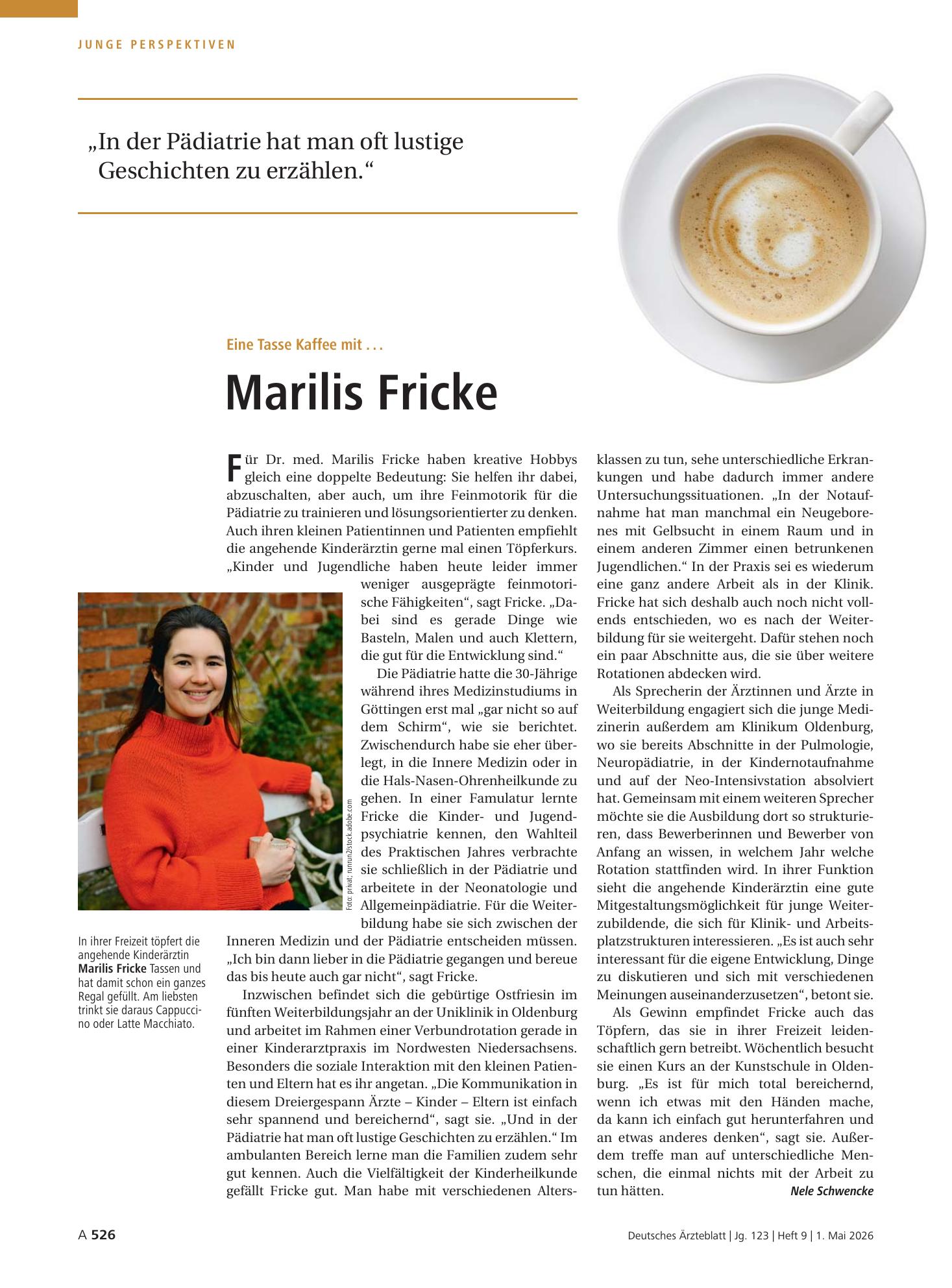 Vorschauseite 1: Eine Tasse Kaffee mit . . . Marilis Fricke – Deutsches Ärzteblatt