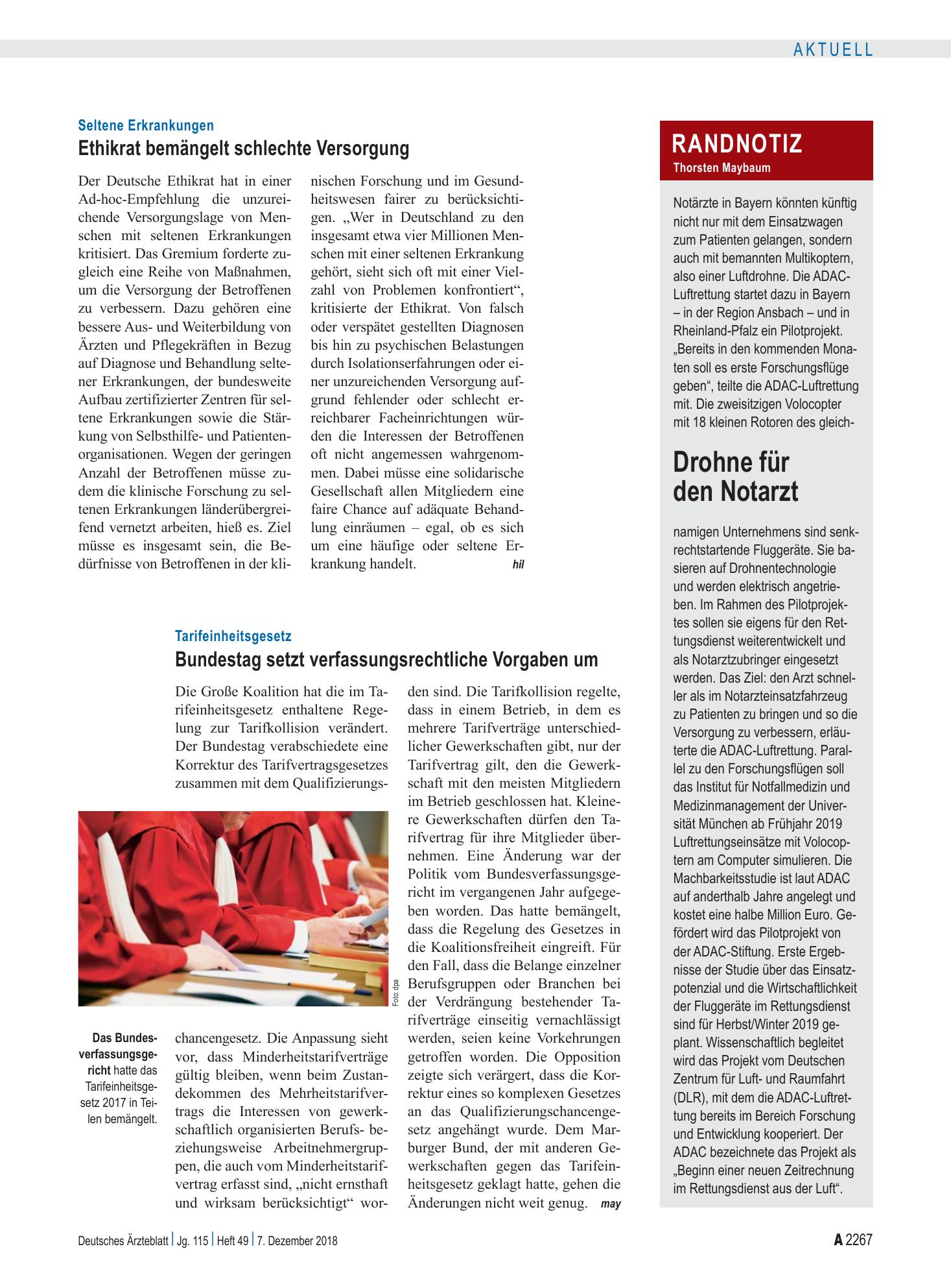 Vorschauseite 1: Randnotiz: Drohne für den Notarzt – Deutsches Ärzteblatt