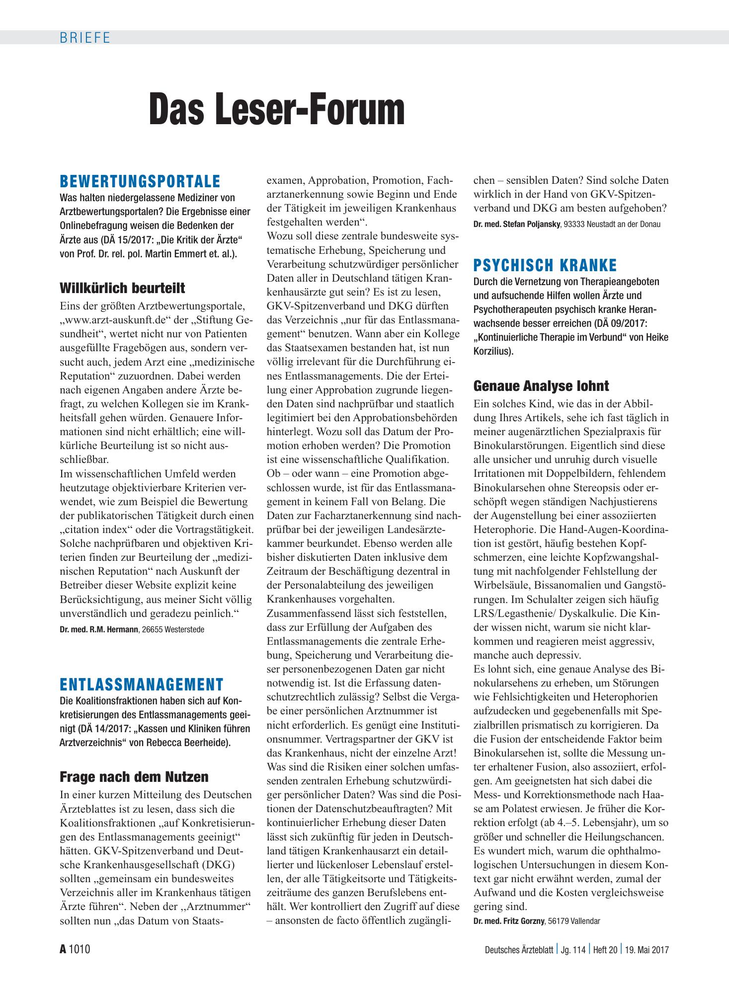 Vorschauseite 1: Entlassmanagement: Frage nach dem Nutzen – Deutsches Ärzteblatt