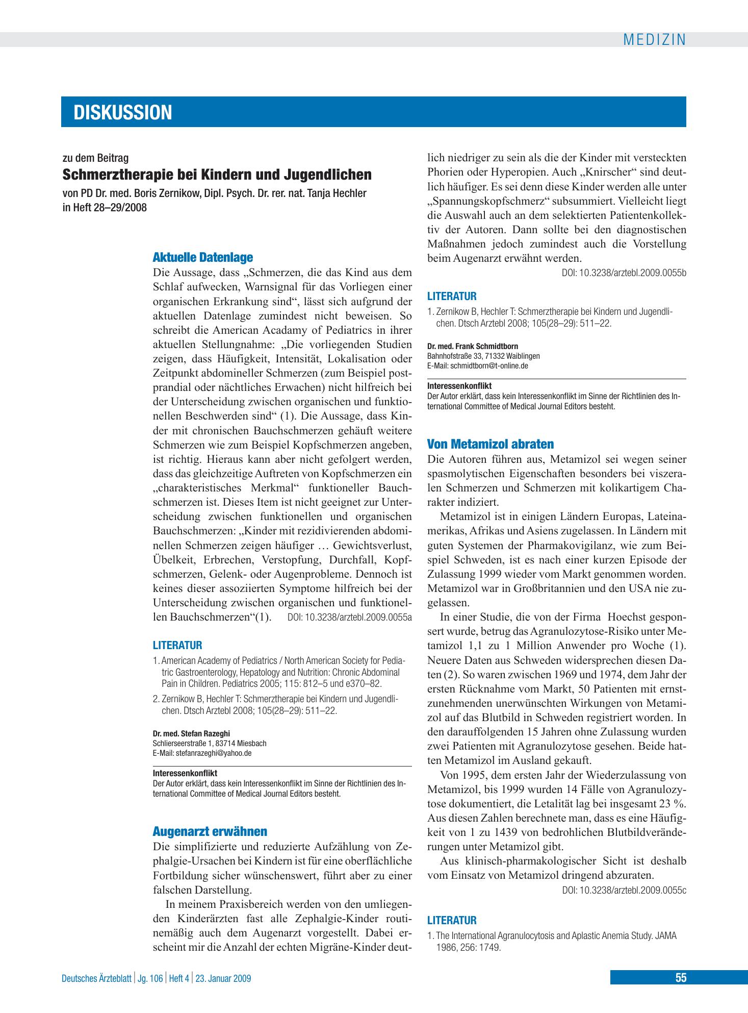 Vorschauseite 1: Schmerztherapie bei Kindern und Jugendlichen: Aktuelle Datenlage – Deutsches Ärzteblatt