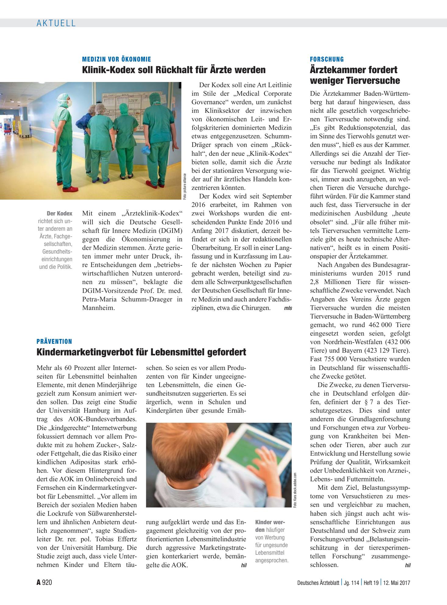 Vorschauseite 1: Forschung: Ärztekammer fordert weniger Tierversuche – Deutsches Ärzteblatt