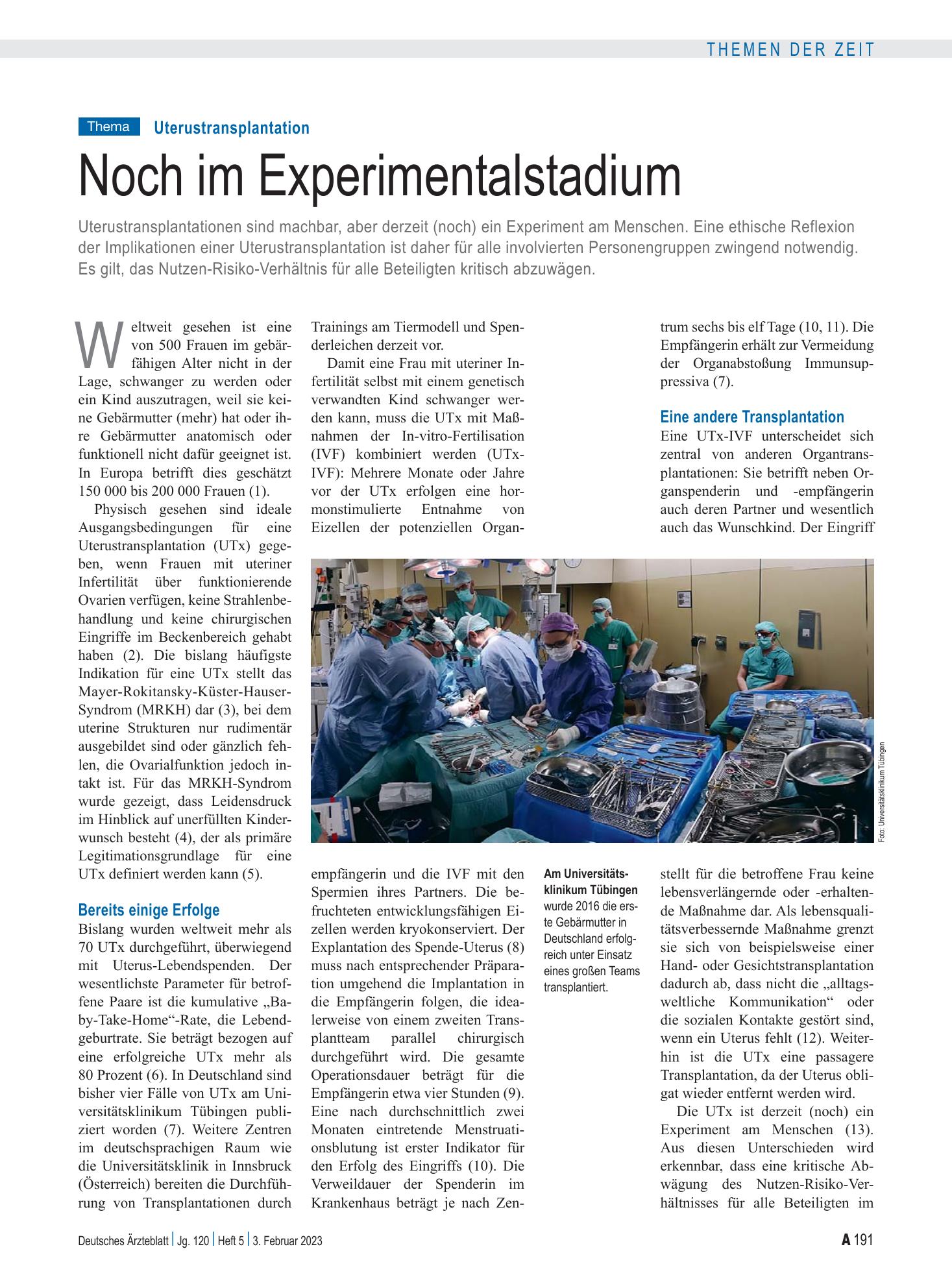 Vorschauseite 1: Uterustransplantation: Noch im Experimentalstadium – Deutsches Ärzteblatt
