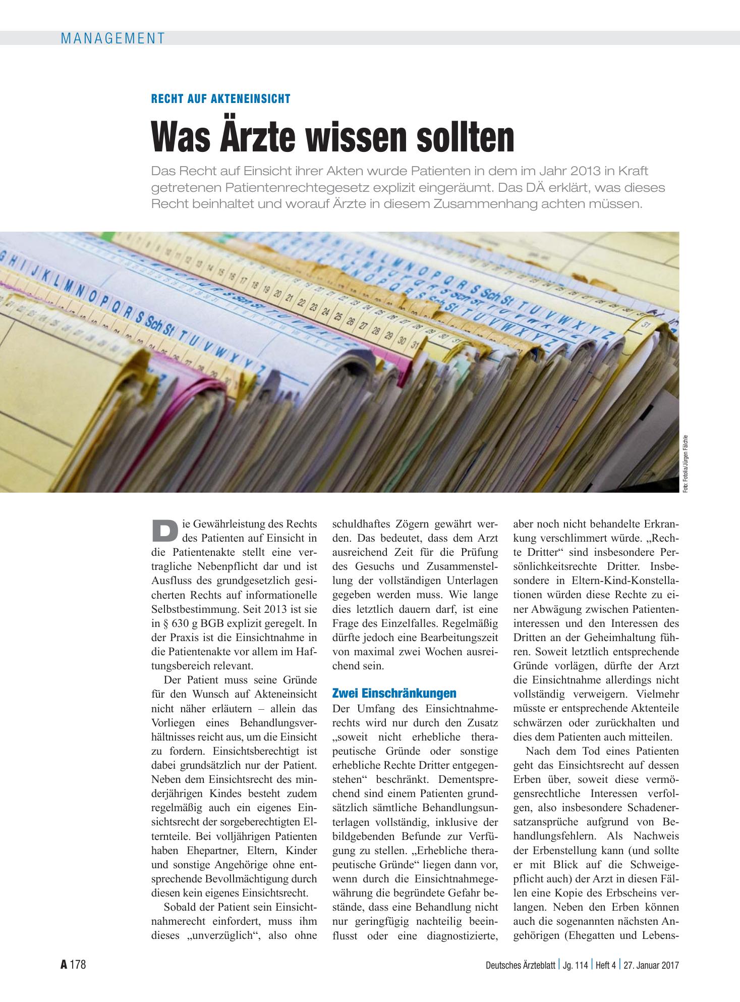Vorschauseite 1: Recht auf Akteneinsicht: Was Ärzte wissen sollten – Deutsches Ärzteblatt