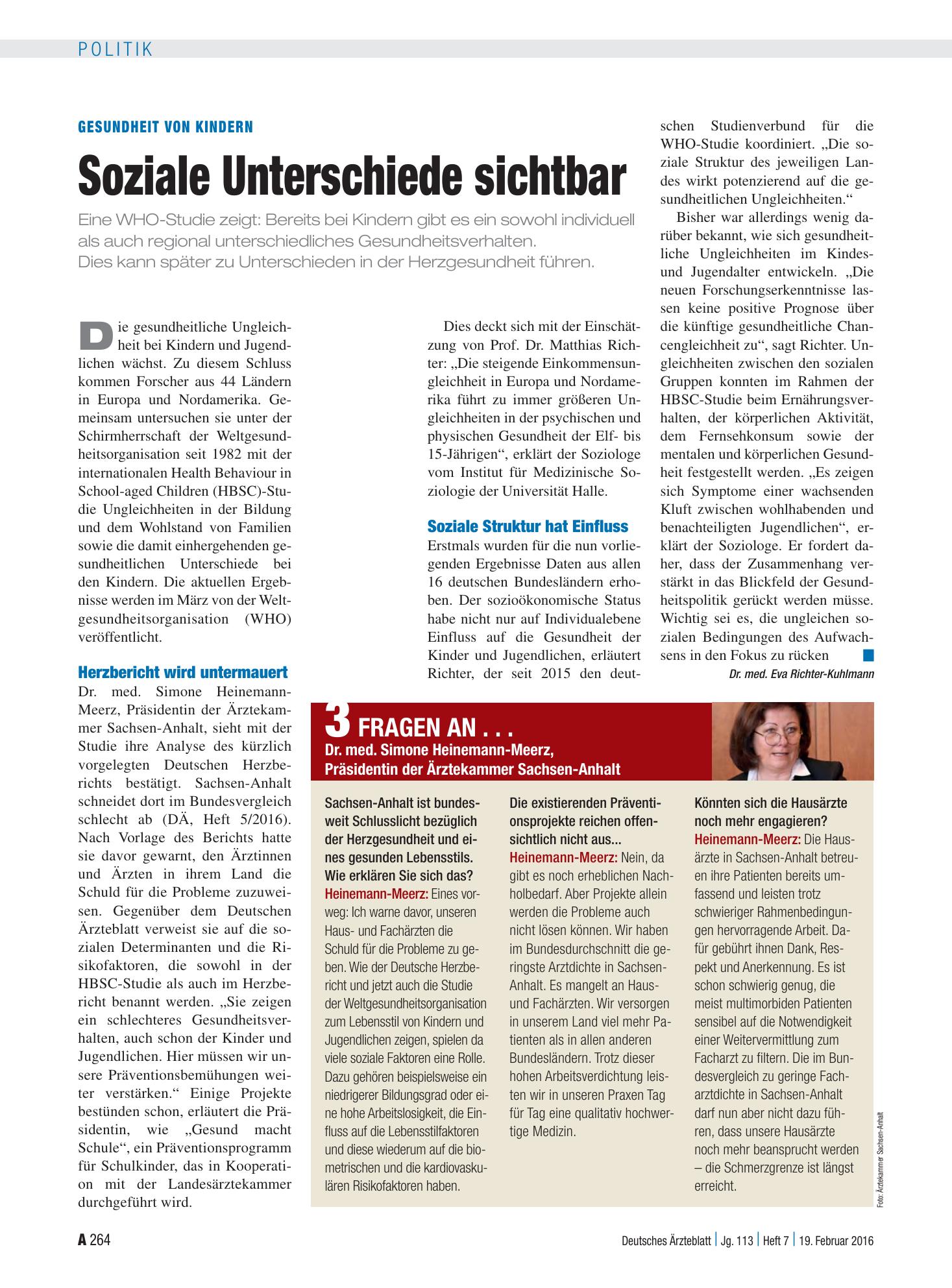 Vorschauseite 1: Gesundheit von Kindern: Soziale Unterschiede sichtbar – Deutsches Ärzteblatt