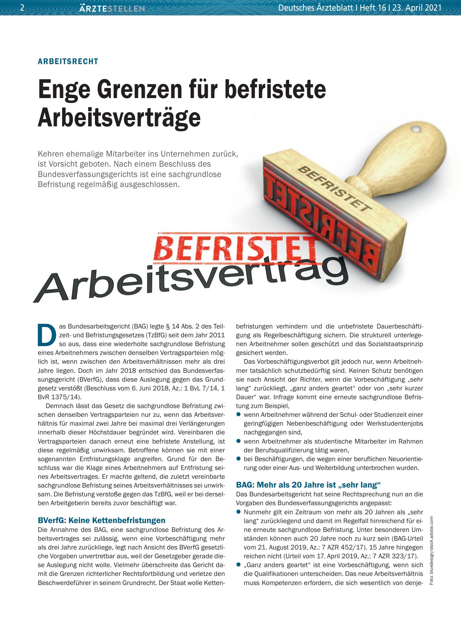 Vorschauseite 1: Arbeitsrecht: Enge Grenzen für befristete Arbeitsverträge – Deutsches Ärzteblatt