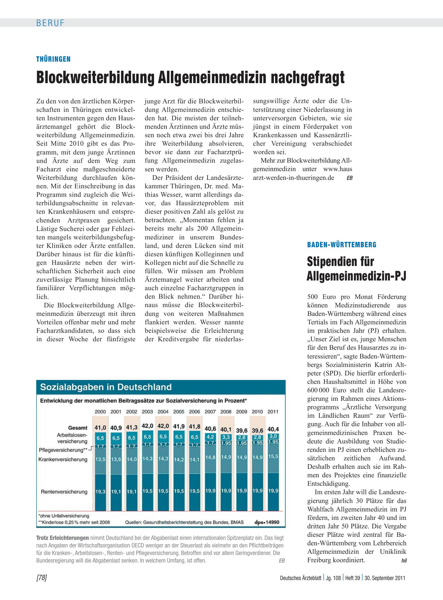 Vorschauseite 1: Sozialabgaben in Deutschland – Deutsches Ärzteblatt