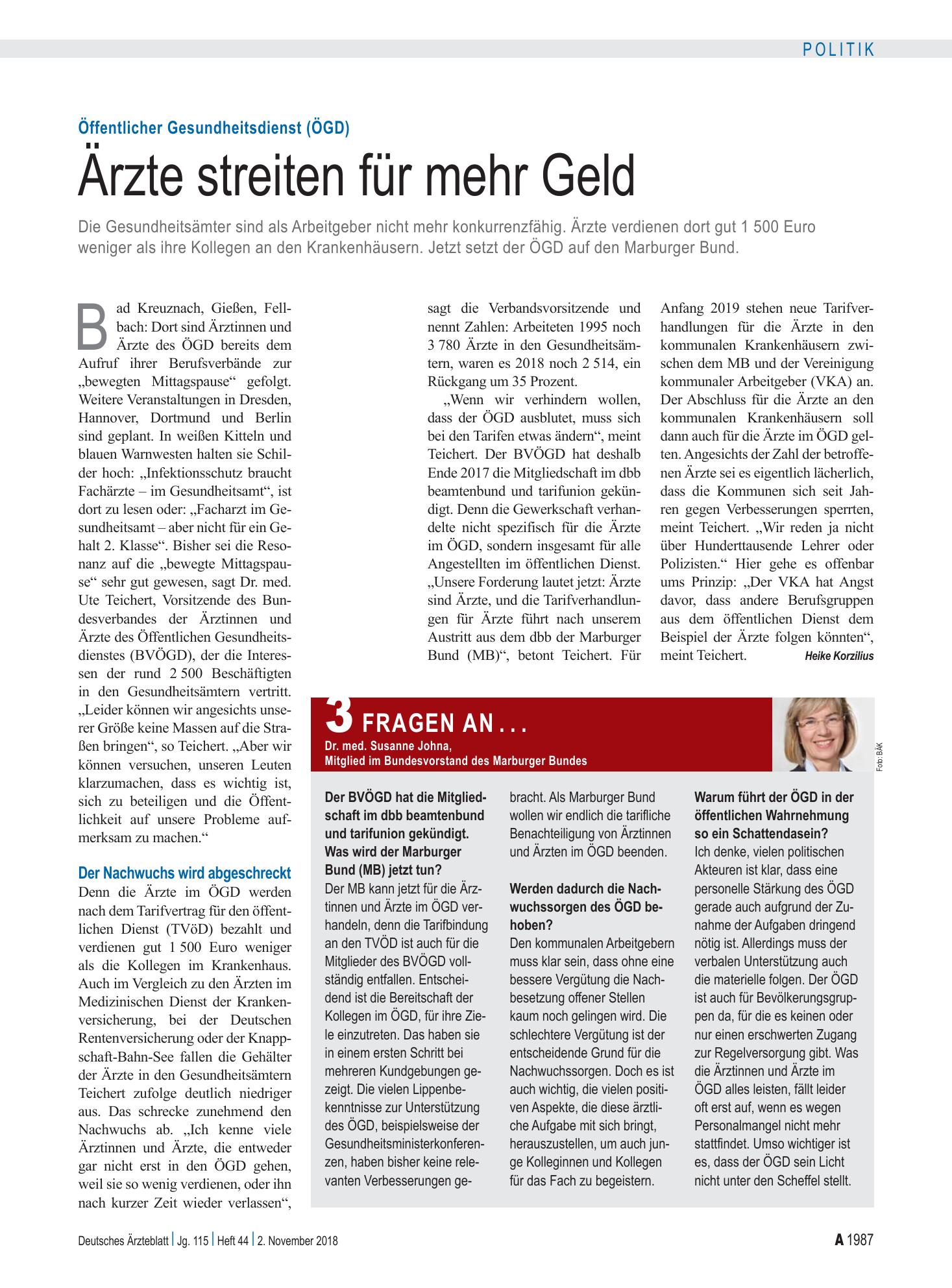 Vorschauseite 1: Öffentlicher Gesundheitsdienst (ÖGD): Ärzte streiten für mehr Geld – Deutsches Ärzteblatt