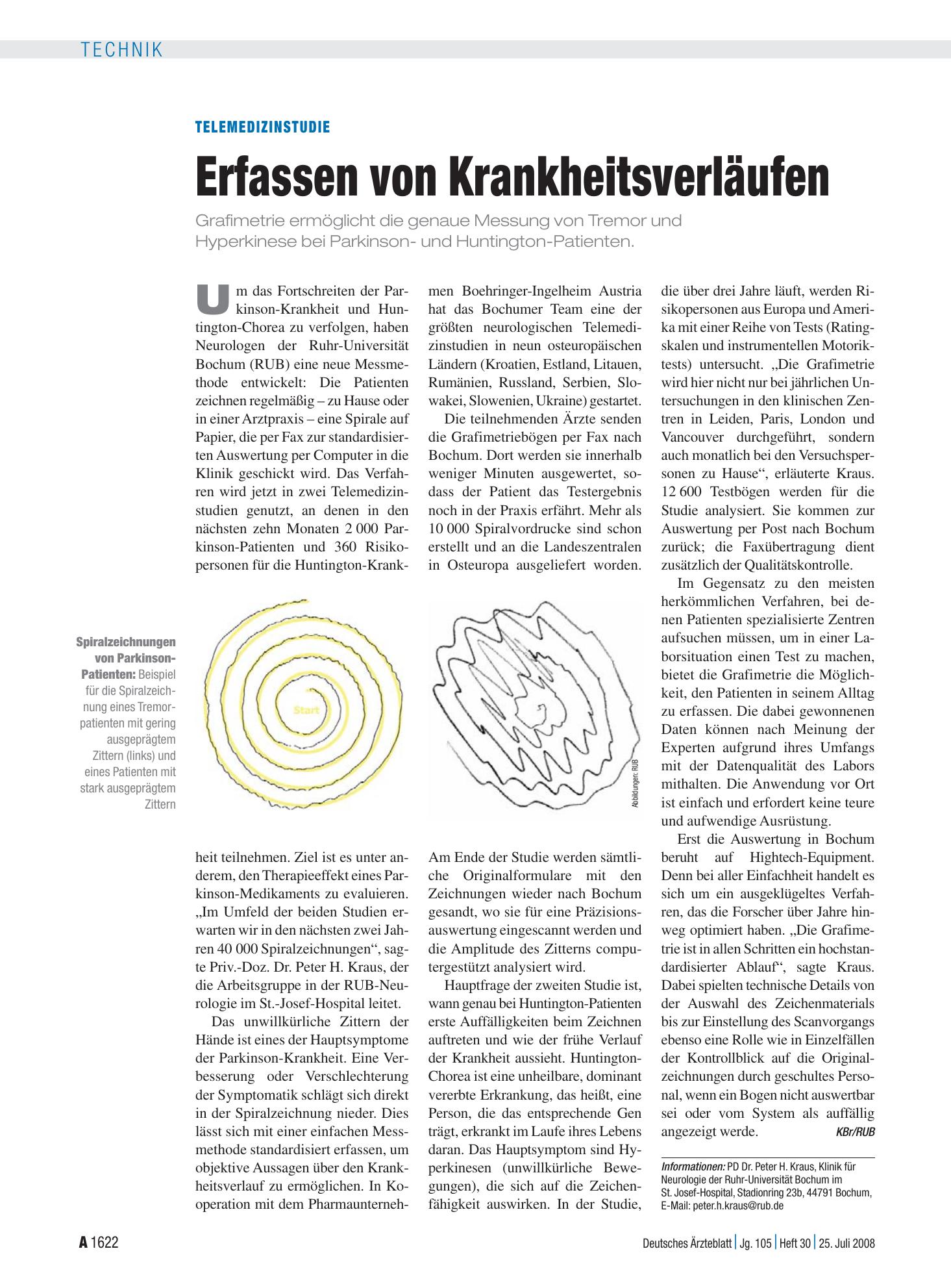 Vorschauseite 1: Telemedizinstudie: Erfassen von Krankheitsverläufen – Deutsches Ärzteblatt