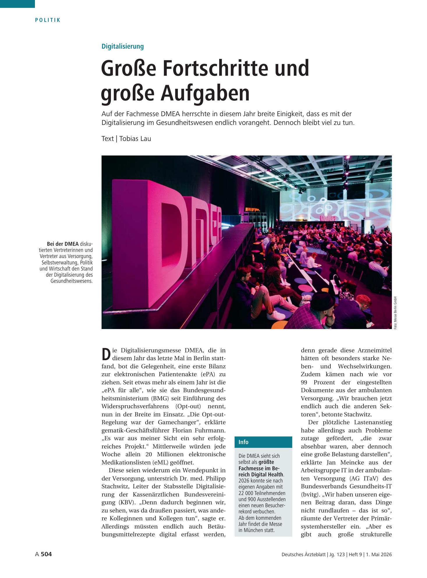 Vorschauseite 1: Digitalisierung: Große Fortschritte und große Aufgaben – Deutsches Ärzteblatt