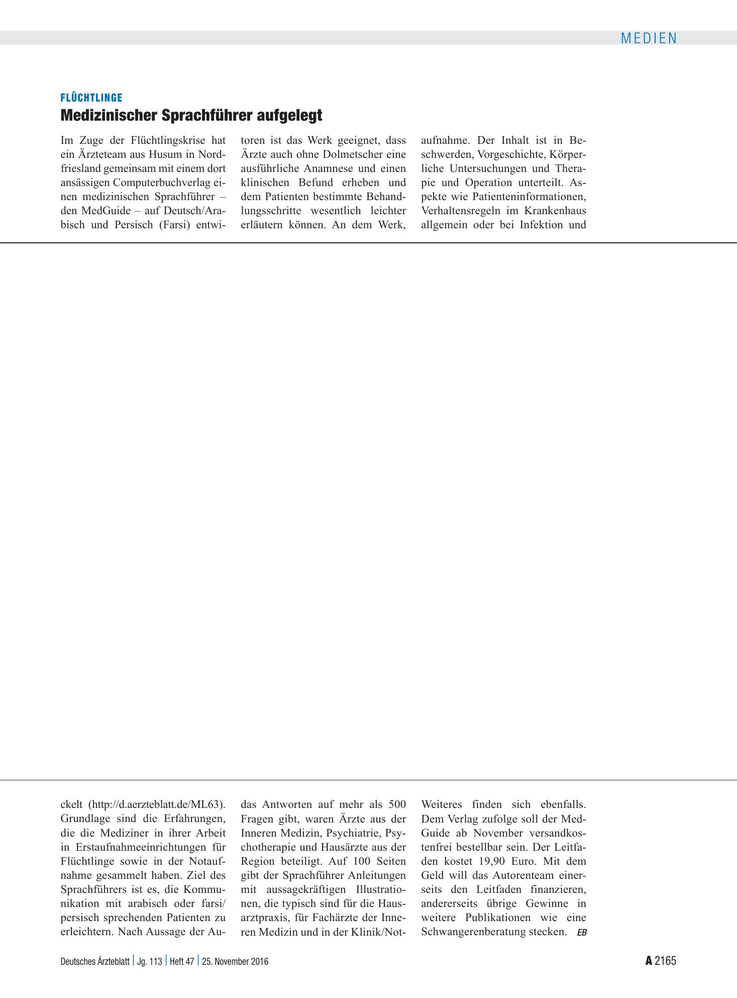 Vorschauseite 1: Flüchtlinge: Medizinischer Sprachführer aufgelegt – Deutsches Ärzteblatt