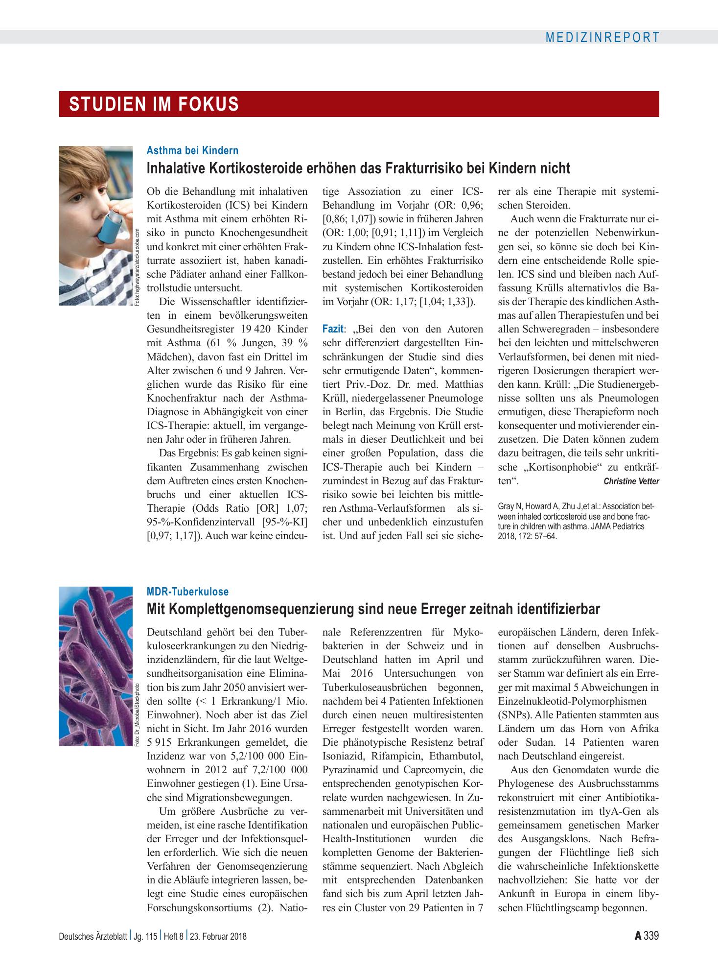 Vorschauseite 1: MDR-Tuberkulose: Mit Komplettgenomsequenzierung sind neue Erreger zeitnah identifizierbar – Deutsches Ärzteblatt