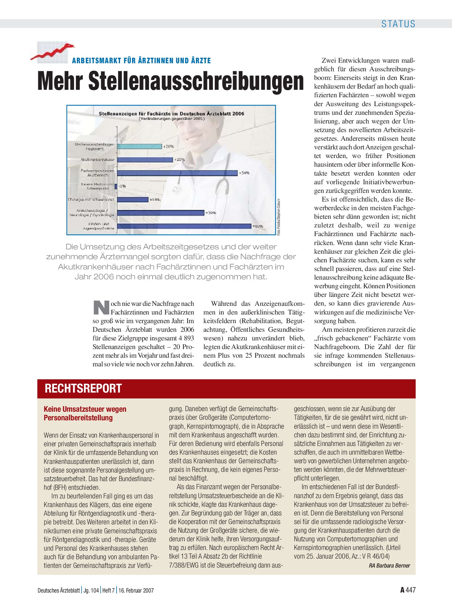 Vorschauseite 1: Keine Umsatzsteuer wegen Personalbereitstellung – Deutsches Ärzteblatt