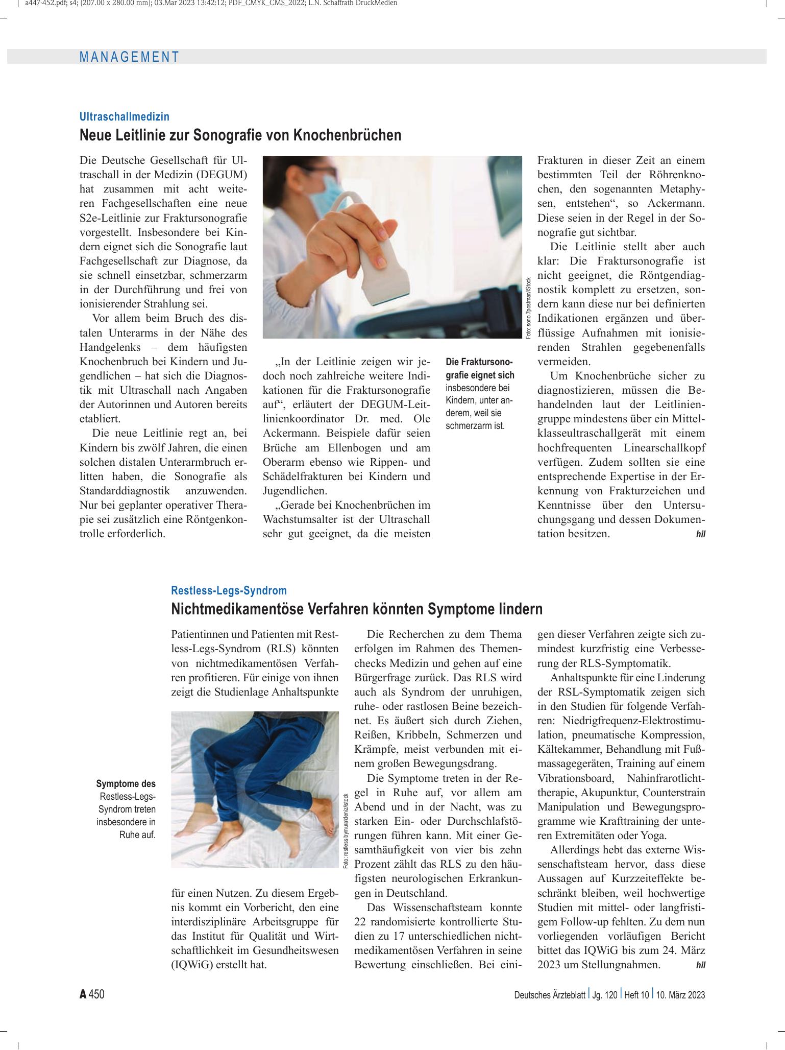 Vorschauseite 1: Ultraschallmedizin: Neue Leitlinie zur Sonografie von Knochenbrüchen – Deutsches Ärzteblatt