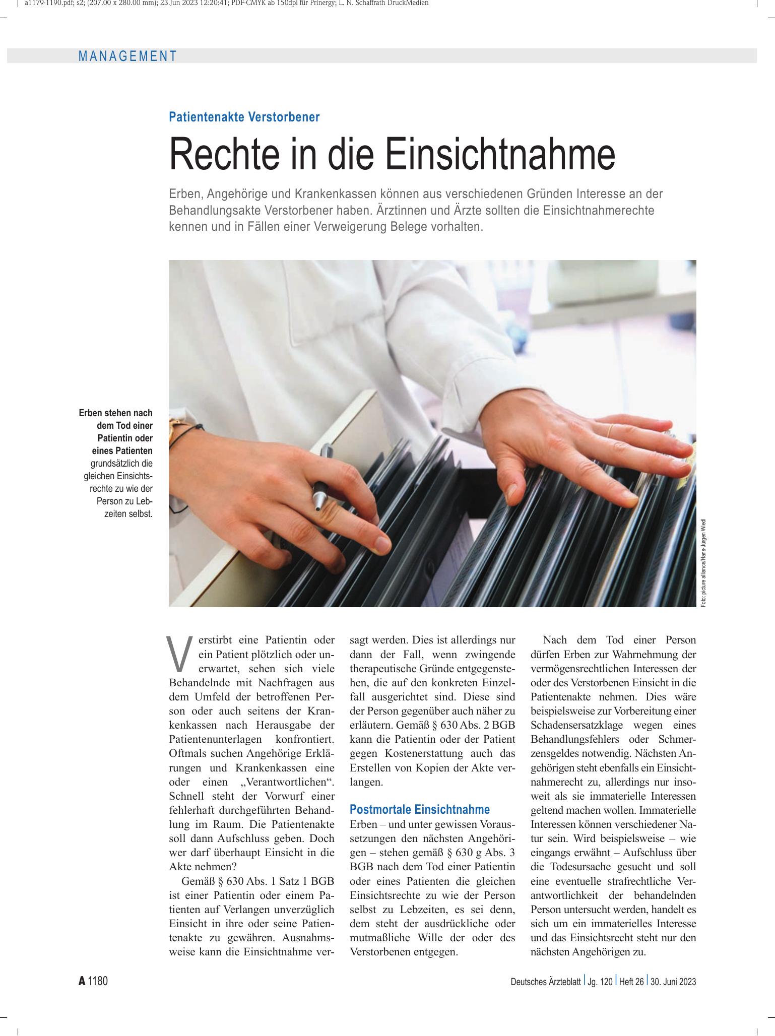 Vorschauseite 1: Patientenakte Verstorbener: Rechte in die Einsichtnahme – Deutsches Ärzteblatt