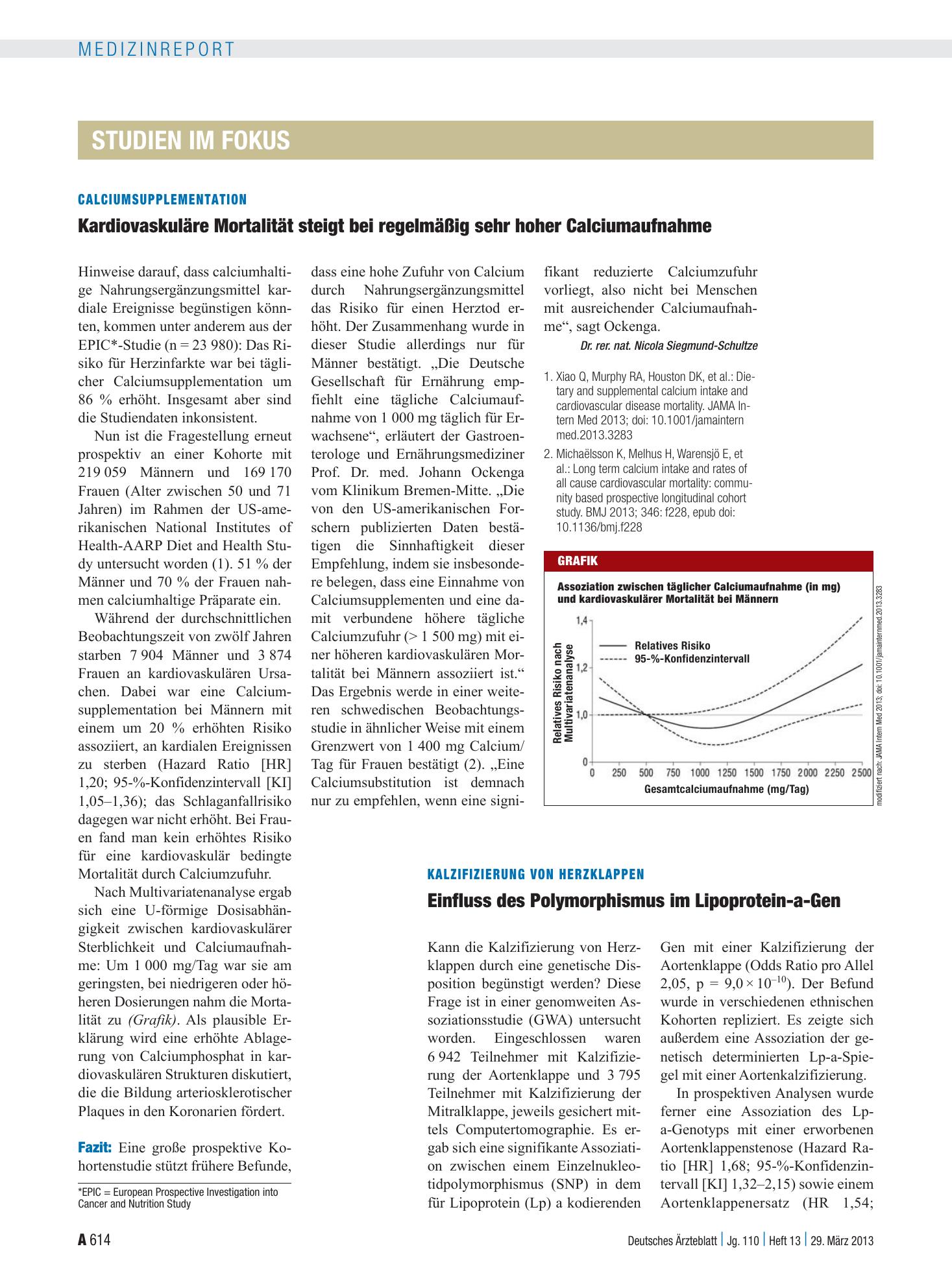 Vorschauseite 1: Kalzifizierung von Herzklappen: Einfluss des Polymorphismus im Lipoprotein-a-Gen – Deutsches Ärzteblatt
