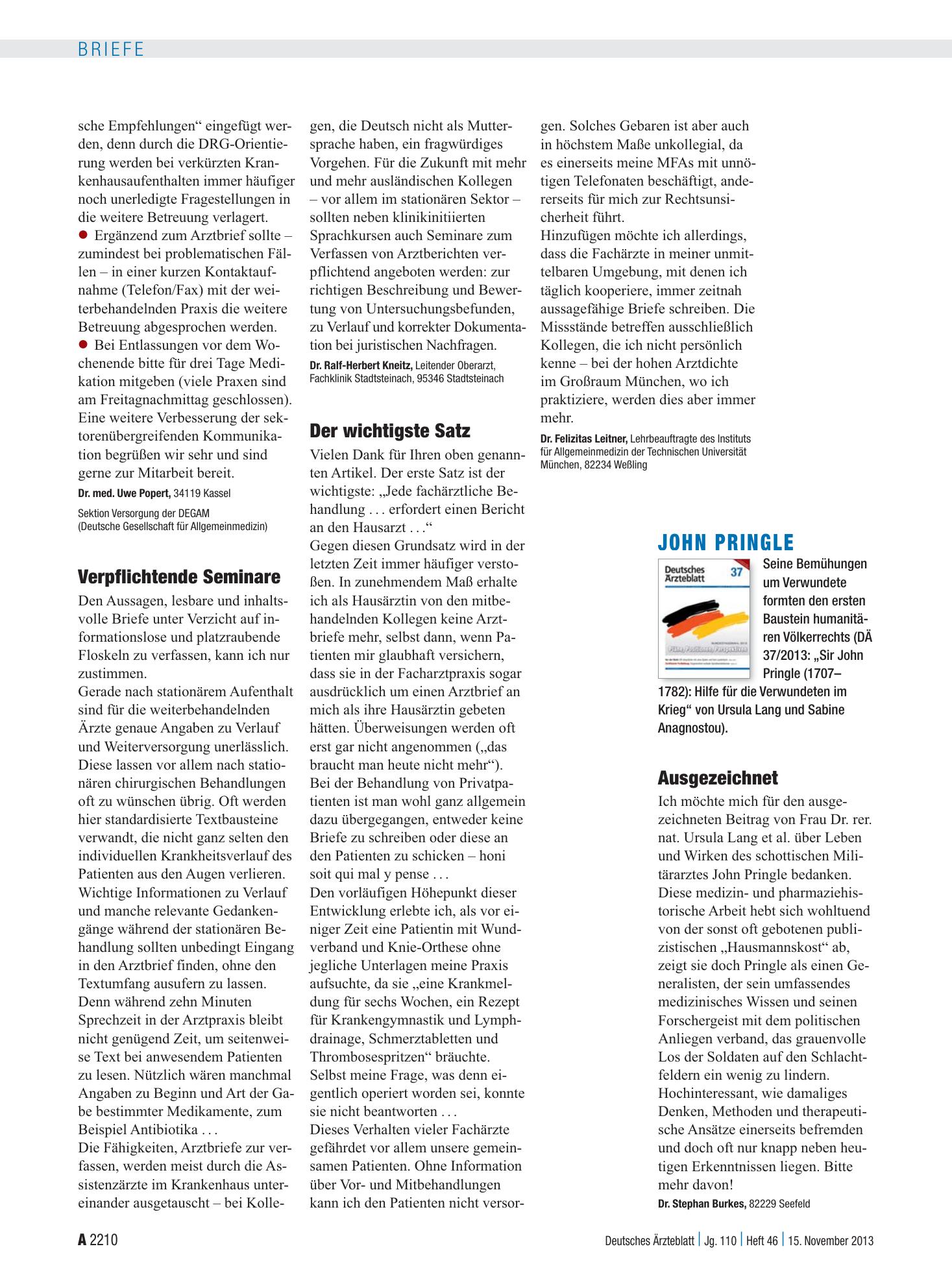 Vorschauseite 1: John Pringle: Ausgezeichnet – Deutsches Ärzteblatt