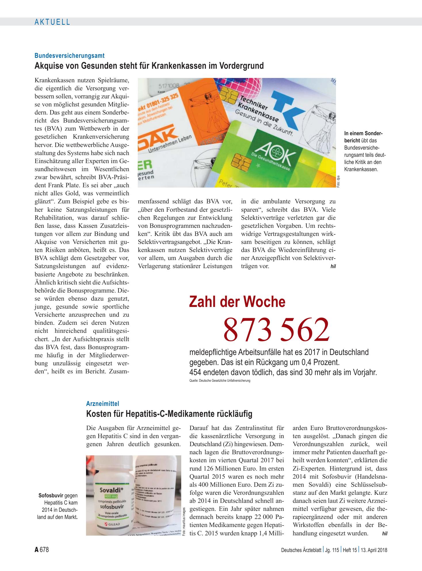 Vorschauseite 1: Zahl der Woche 873 562 – Deutsches Ärzteblatt