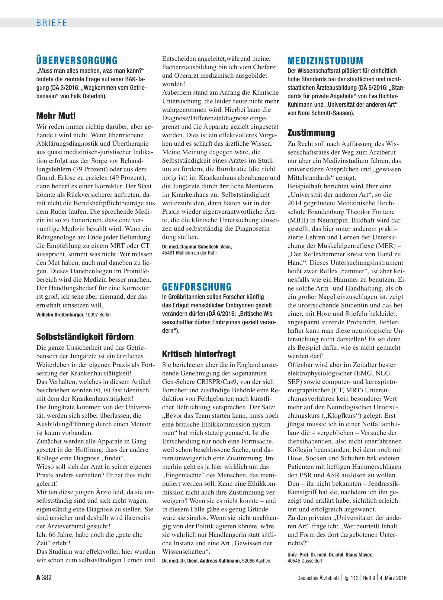 Vorschauseite 1: Überversorgung: Mehr Mut! – Deutsches Ärzteblatt