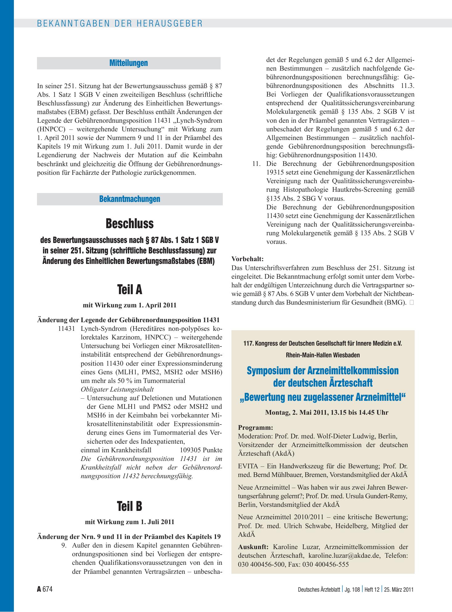 Vorschauseite 1: Symposium der Arzneimittelkommission der deutschen Ärzteschaft „Bewertung neu zugelassener Arzneimittel“ – Deutsches Ärzteblatt
