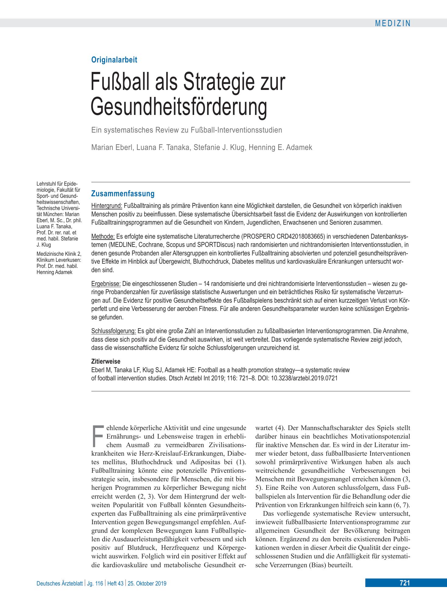 Vorschauseite 1: Fußball als Strategie zur Gesundheitsförderung – Deutsches Ärzteblatt