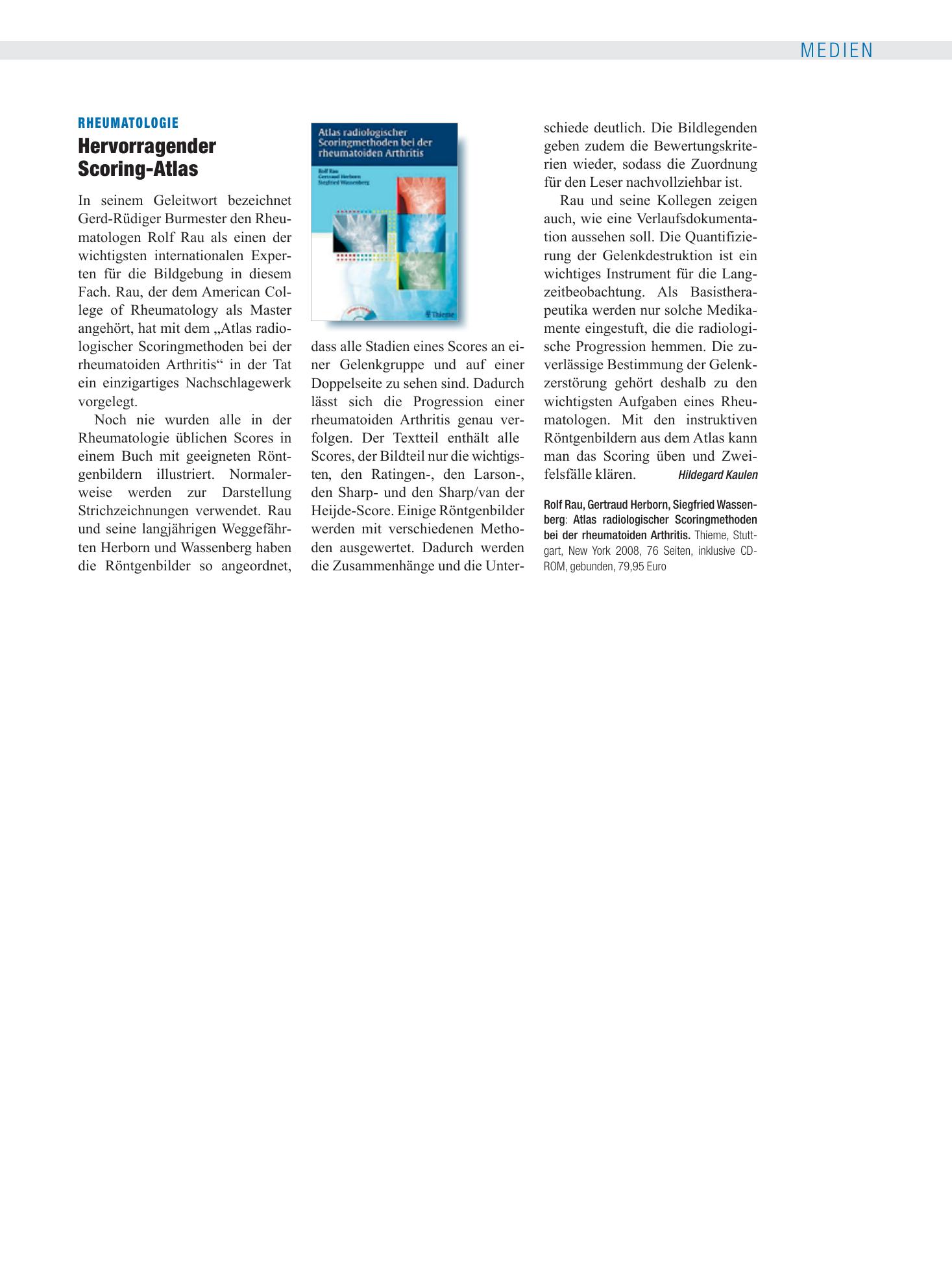 Vorschauseite 1: Rheumatologie: Hervorragender Scoring-Atlas – Deutsches Ärzteblatt