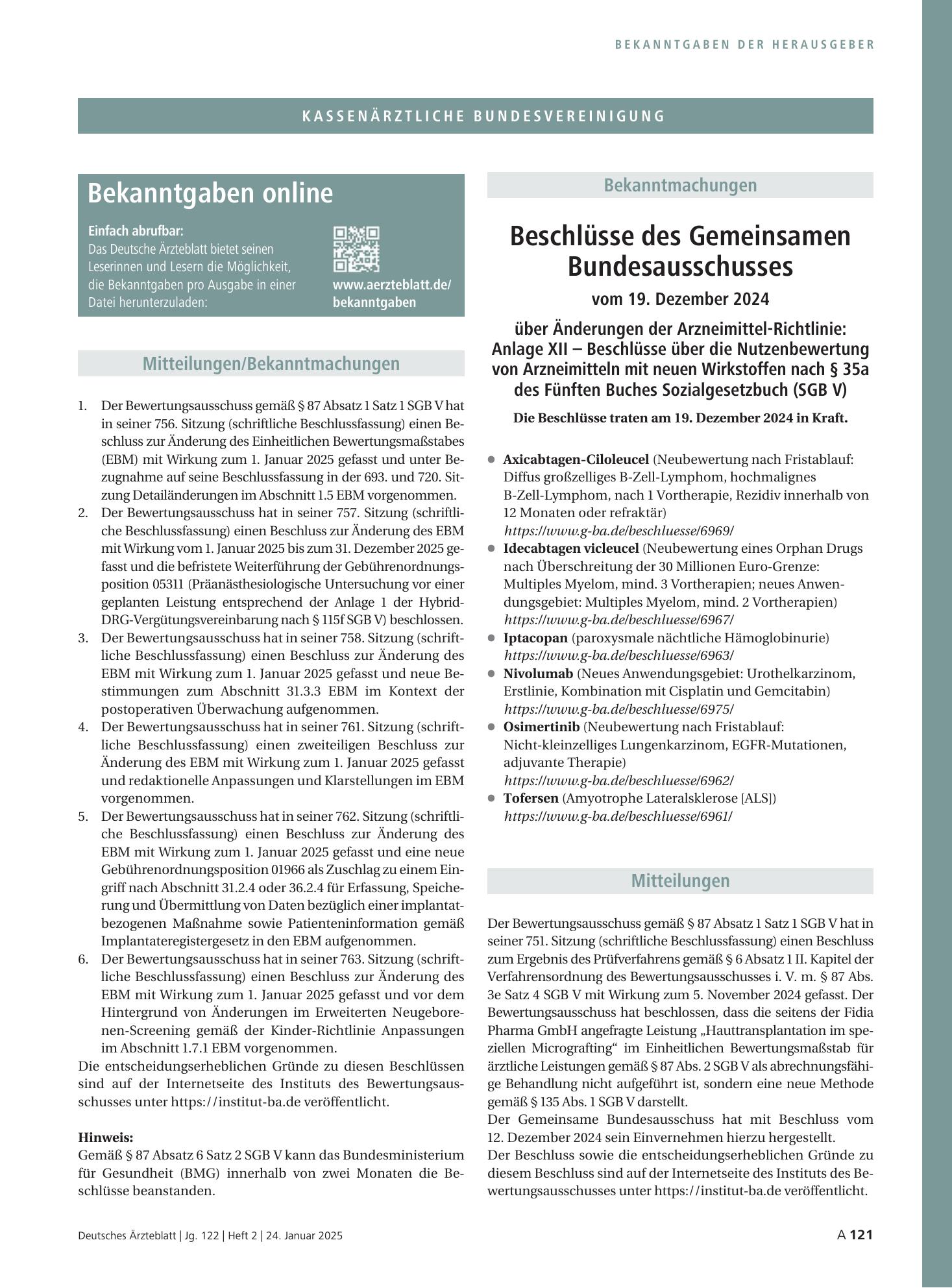 Vorschauseite 1: Mitteilungen – Deutsches Ärzteblatt