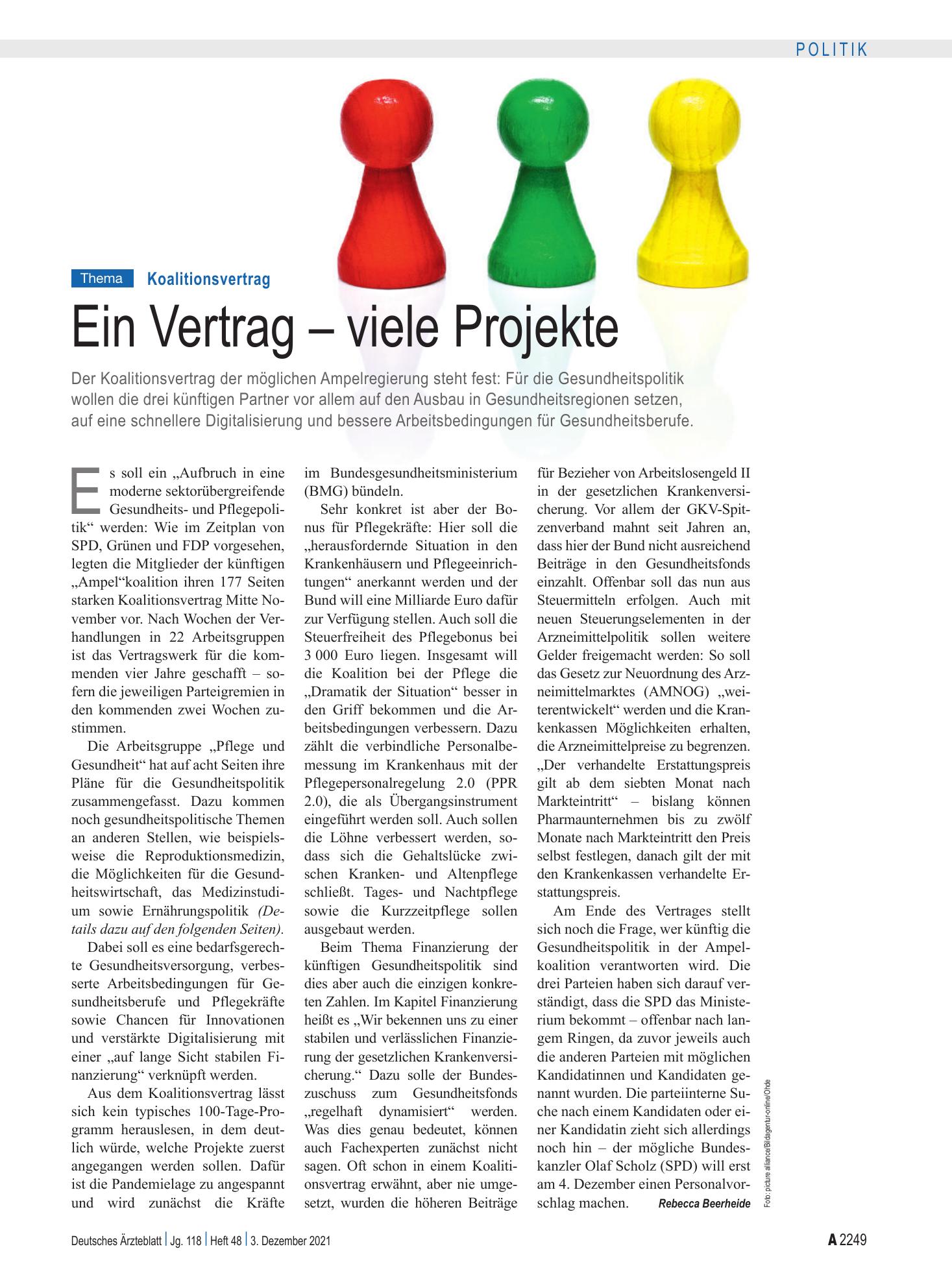 Vorschauseite 1: Koalitionsvertrag: Ein Vertrag – viele Projekte – Deutsches Ärzteblatt