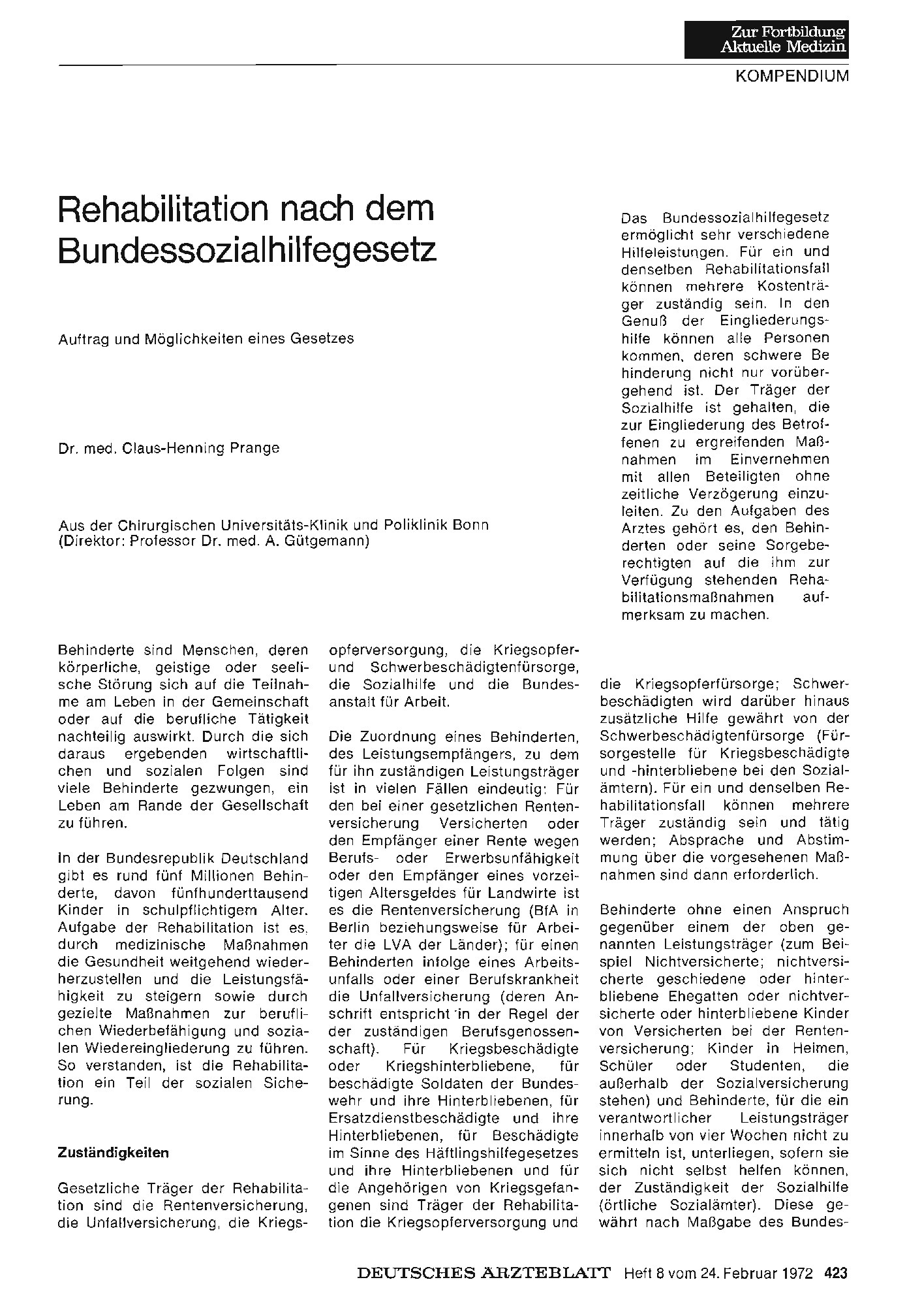 Vorschauseite 1: Rehabilitation nach dem Bundessozialhilfegesetz: Auftrag und Möglichkeiten eines Gesetzes
