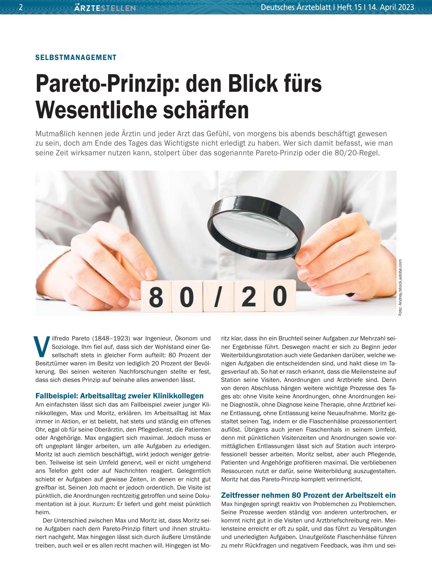 Vorschauseite 1: Selbstmanagement: Pareto-Prinzip — den Blick fürs Wesentliche schärfen – Deutsches Ärzteblatt