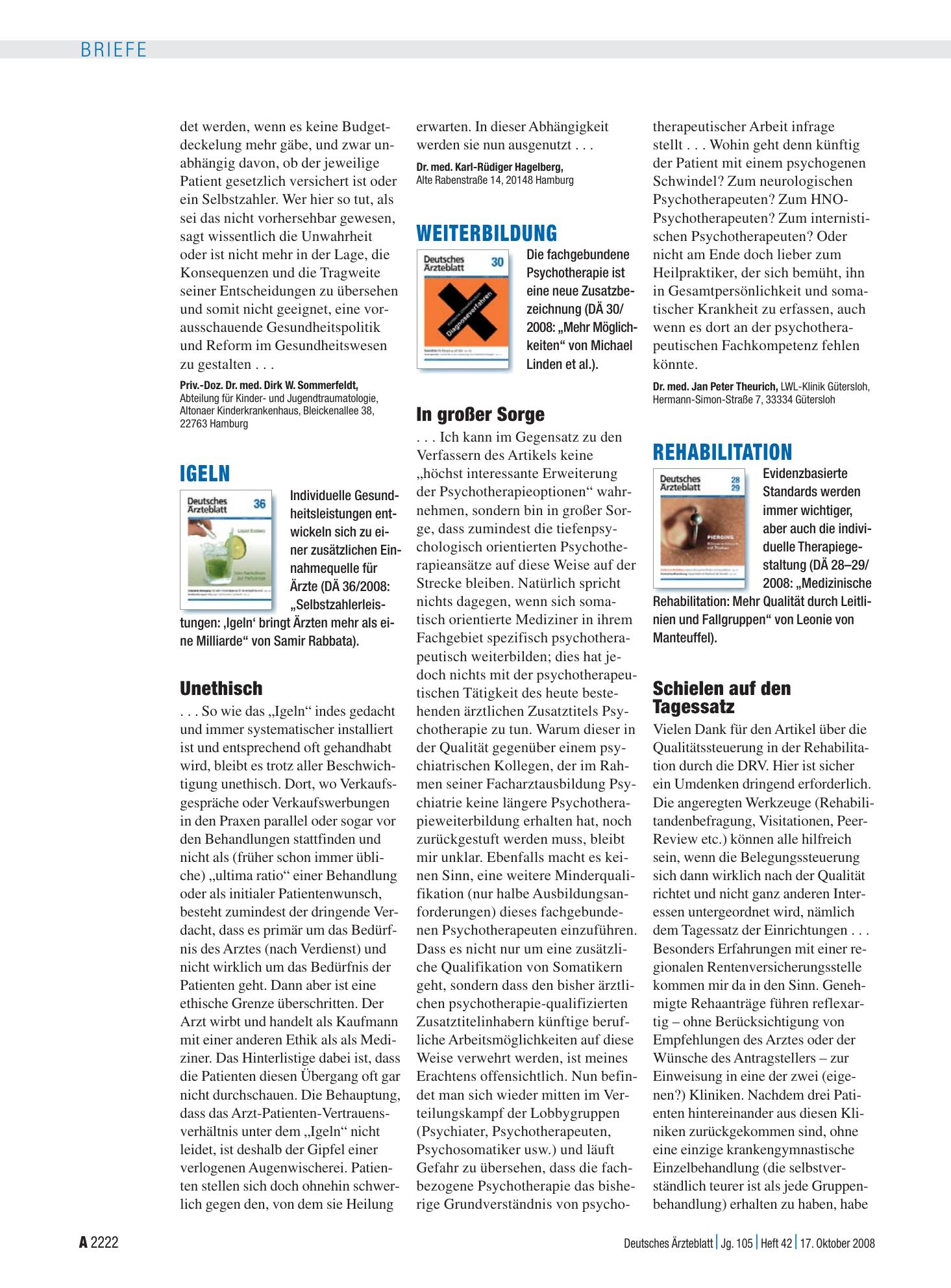 Vorschauseite 1: Igeln: Unethisch – Deutsches Ärzteblatt