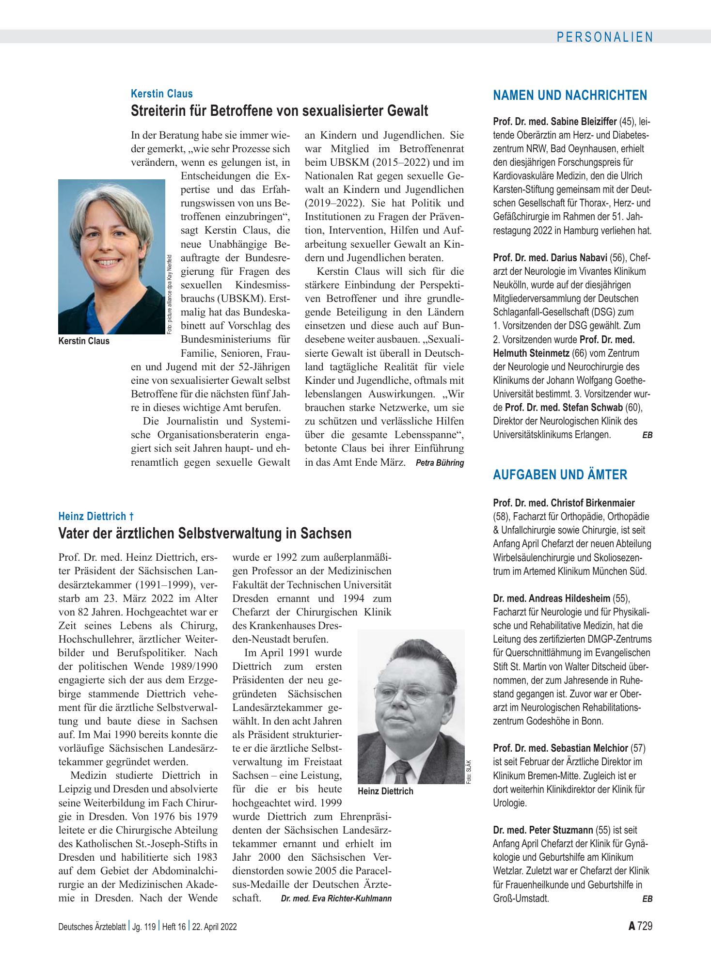 Vorschauseite 1: Namen und Nachrichten – Deutsches Ärzteblatt