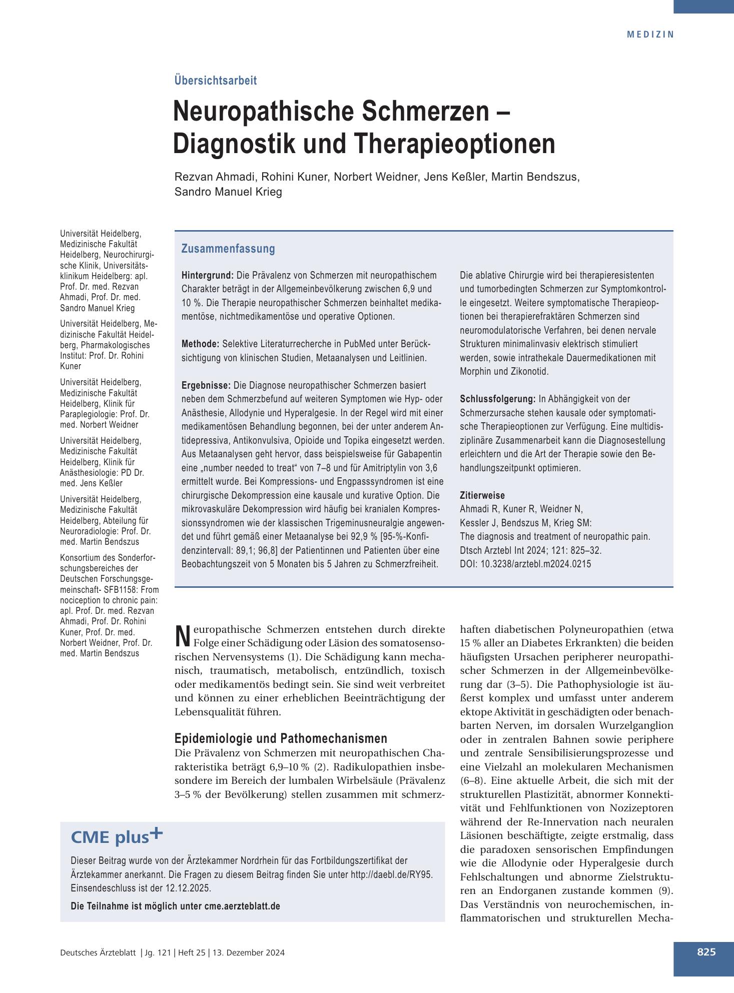 Vorschauseite 1: Neuropathische Schmerzen – Diagnostik und Therapieoptionen – Deutsches Ärzteblatt
