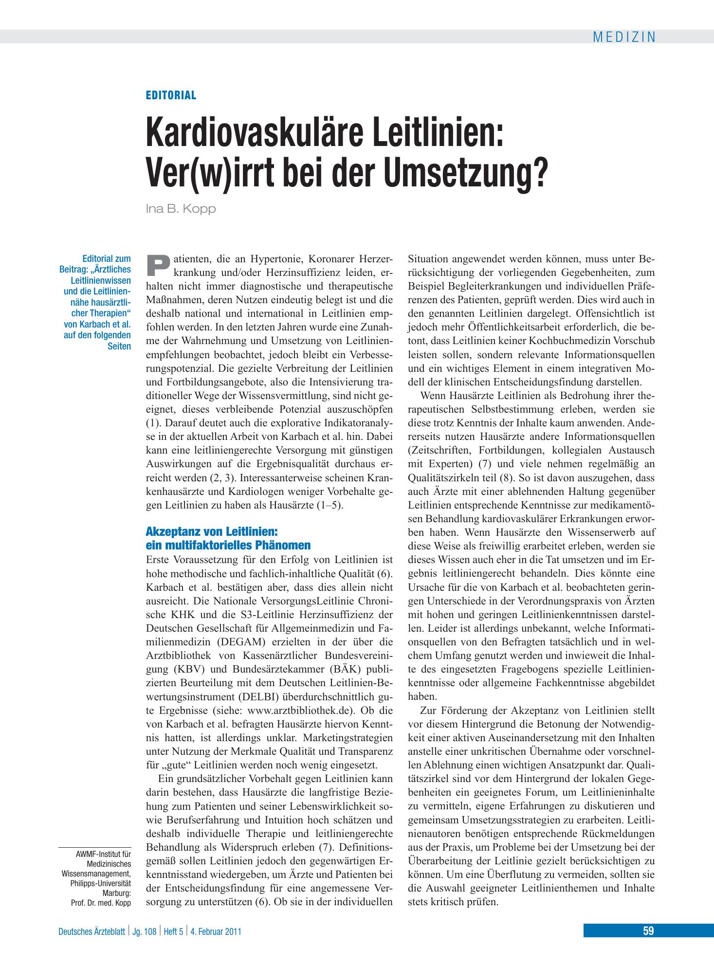 Vorschauseite 1: Kardiovaskuläre Leitlinien – Deutsches Ärzteblatt