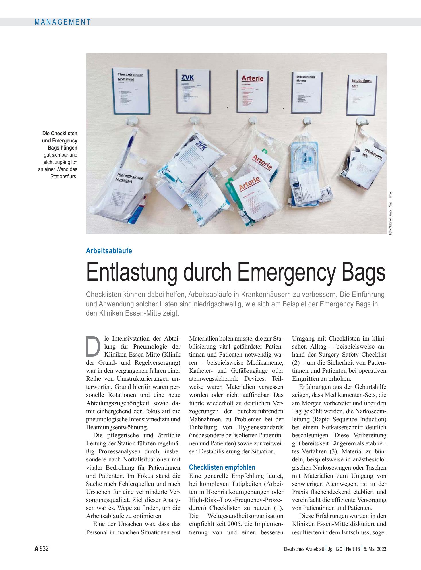 Vorschauseite 1: Arbeitsabläufe: Entlastung durch Emergency Bags – Deutsches Ärzteblatt