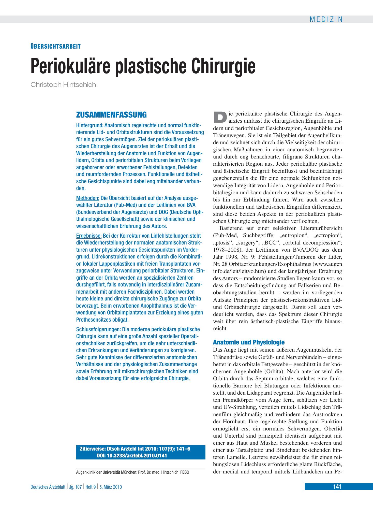 Vorschauseite 1: Periokuläre plastische Chirurgie – Deutsches Ärzteblatt