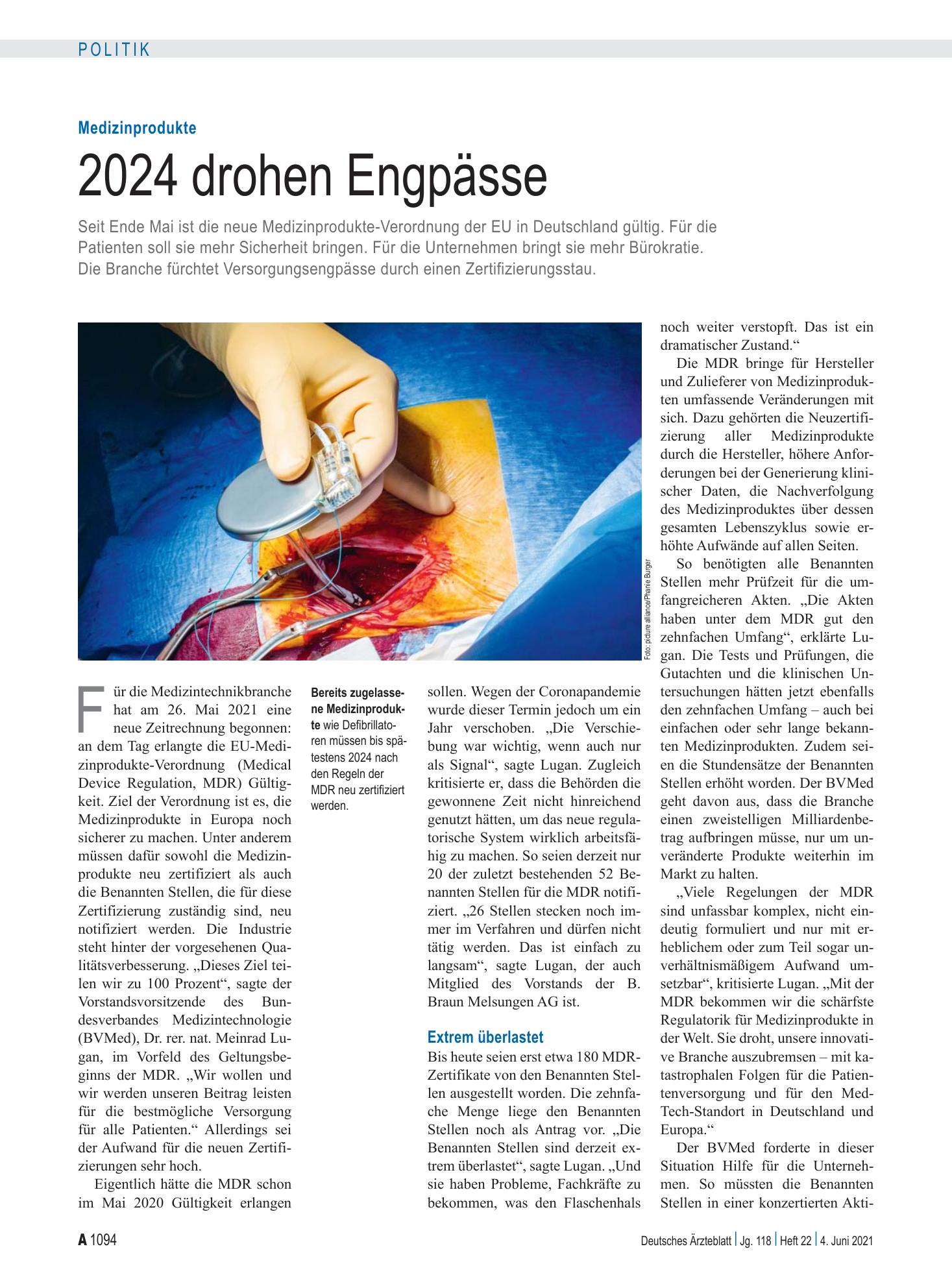 Vorschauseite 1: Medizinprodukte: 2024 drohen Engpässe – Deutsches Ärzteblatt