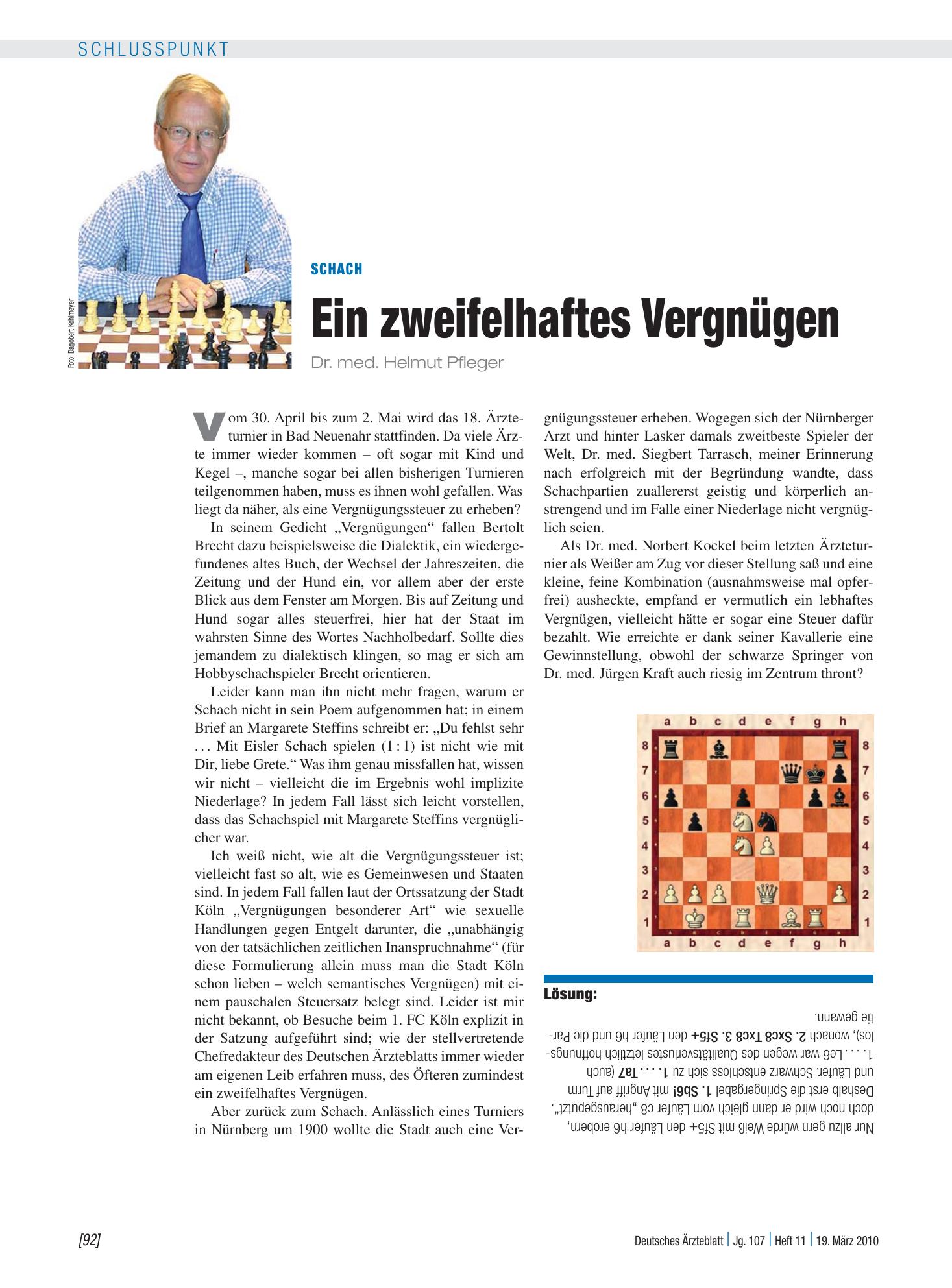 Vorschauseite 1: Schach: Ein zweifelhaftes Vergnügen – Deutsches Ärzteblatt