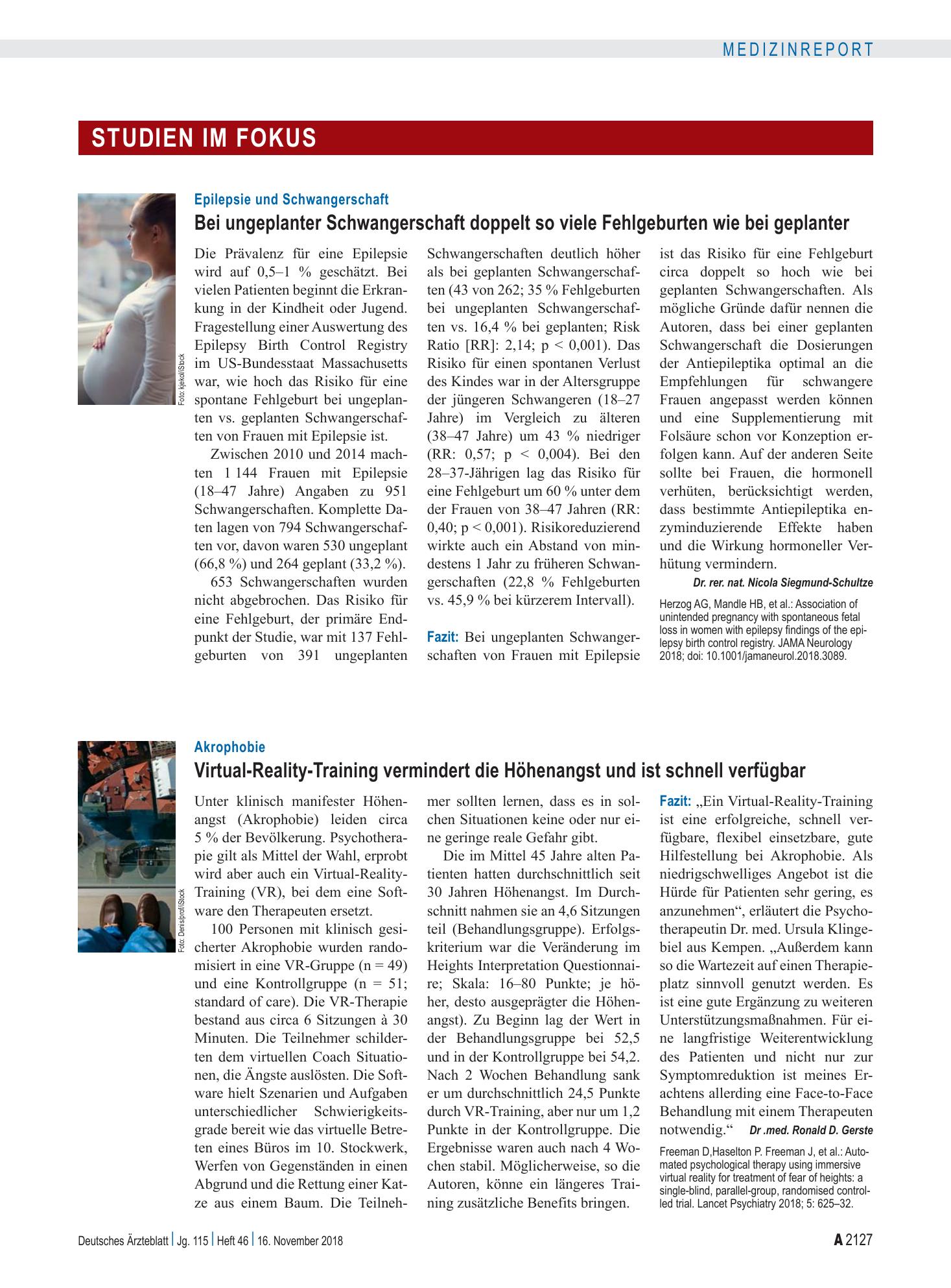 Vorschauseite 1: Akrophobie: Virtual-Reality-Training vermindert die Höhenangst und ist schnell verfügbar – Deutsches Ärzteblatt