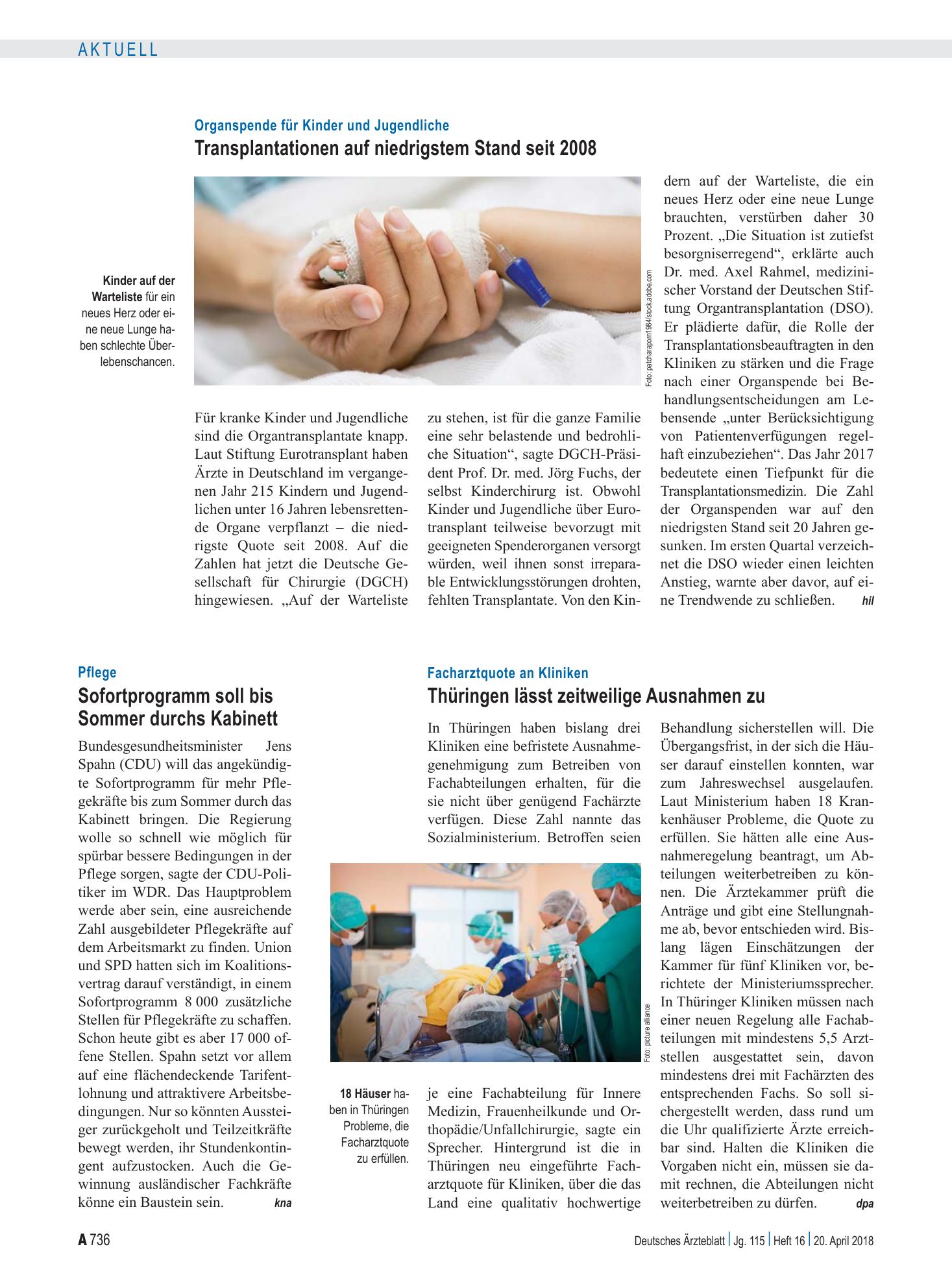Vorschauseite 1: Pflege: Sofortprogramm soll bis Sommer durchs Kabinett – Deutsches Ärzteblatt