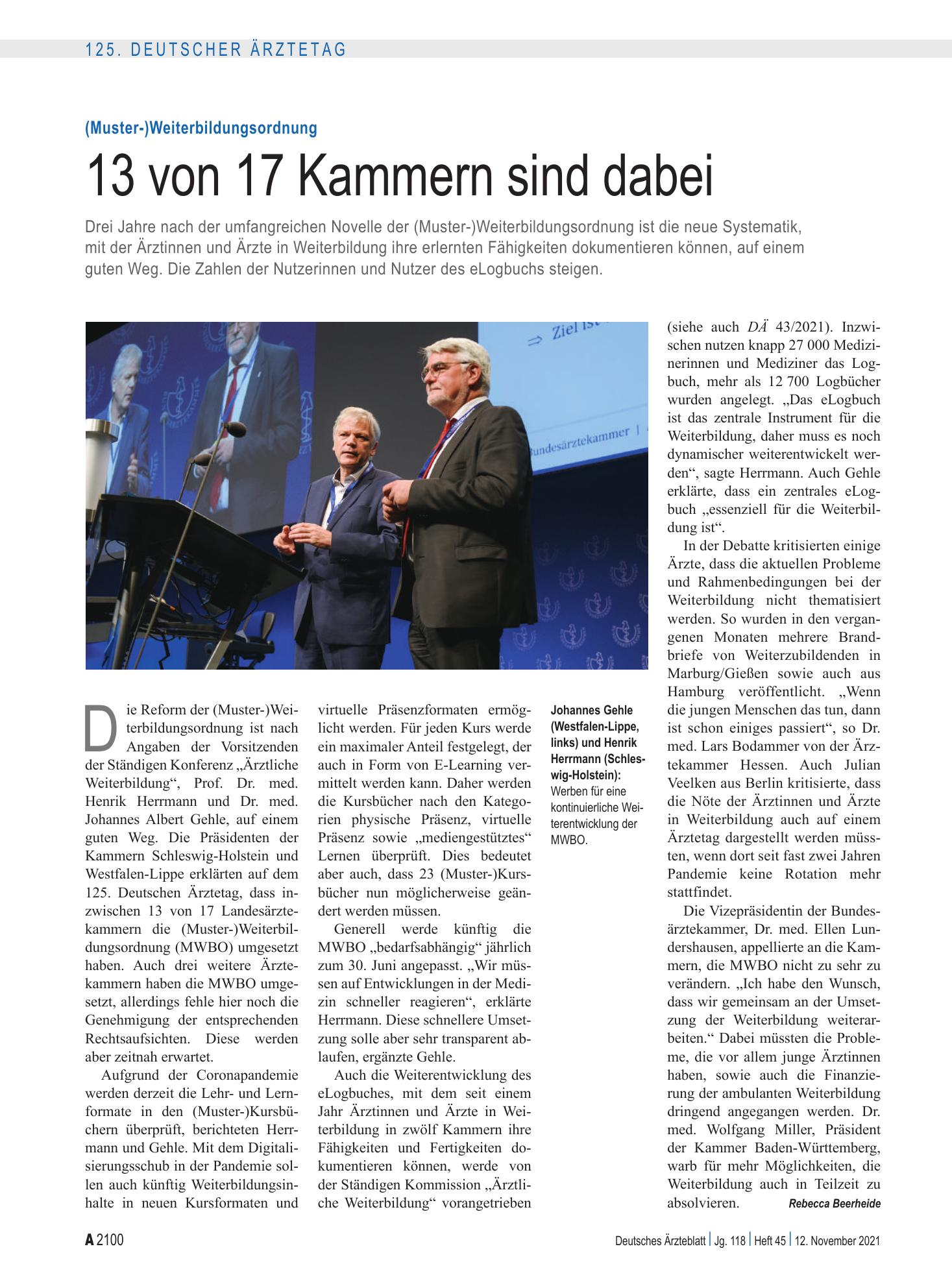 Vorschauseite 1: (Muster-)Weiterbildungsordnung: 13 von 17 Kammern sind dabei – Deutsches Ärzteblatt