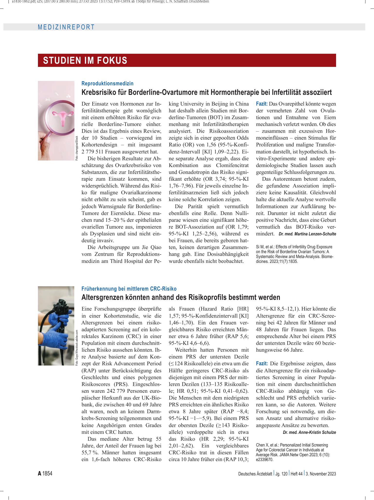 Vorschauseite 1: Früherkennung bei mittlerem CRC-Risiko: Altersgrenzen könnten anhand des Risikoprofils bestimmt werden – Deutsches Ärzteblatt