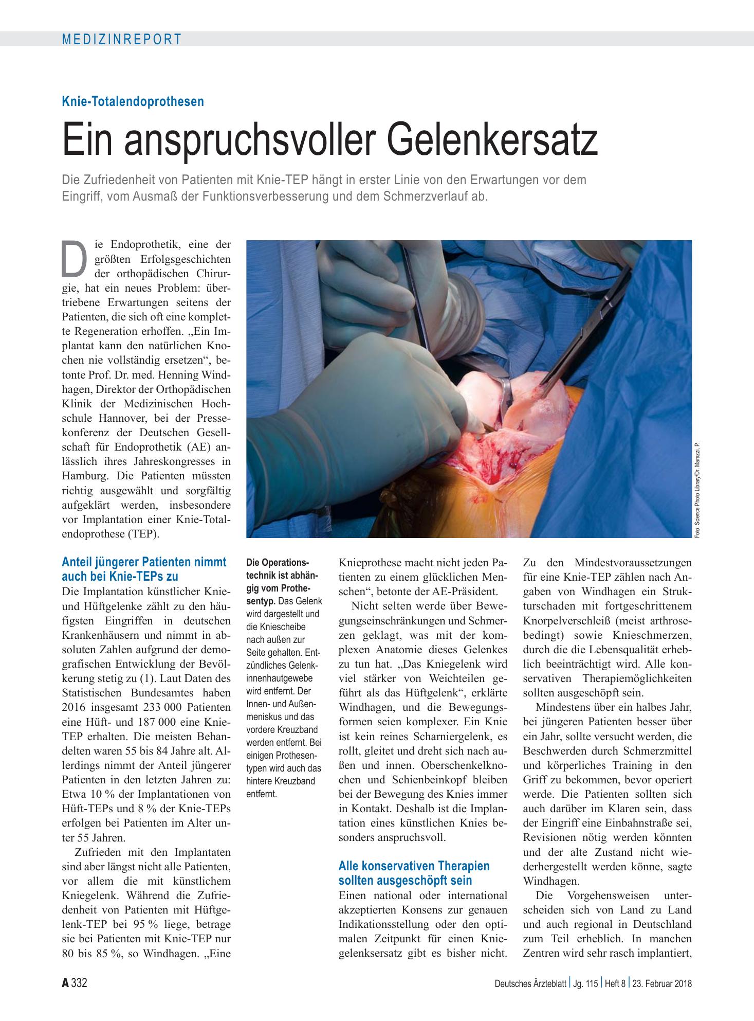 Vorschauseite 1: Knie-Totalendoprothesen: Ein anspruchsvoller Gelenkersatz – Deutsches Ärzteblatt