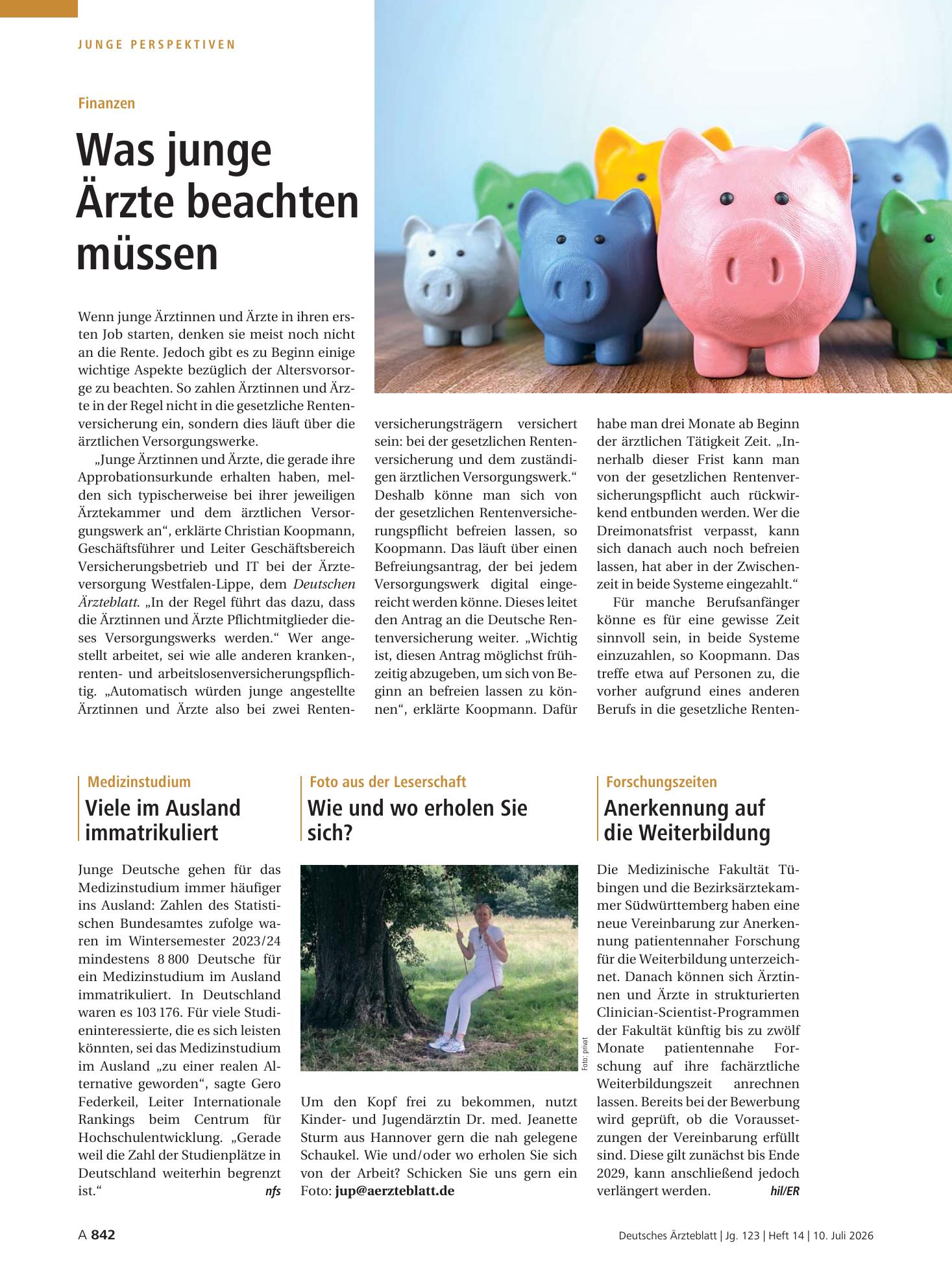 Vorschauseite 1: Finanzen: Was junge Ärzte beachten müssen – Deutsches Ärzteblatt