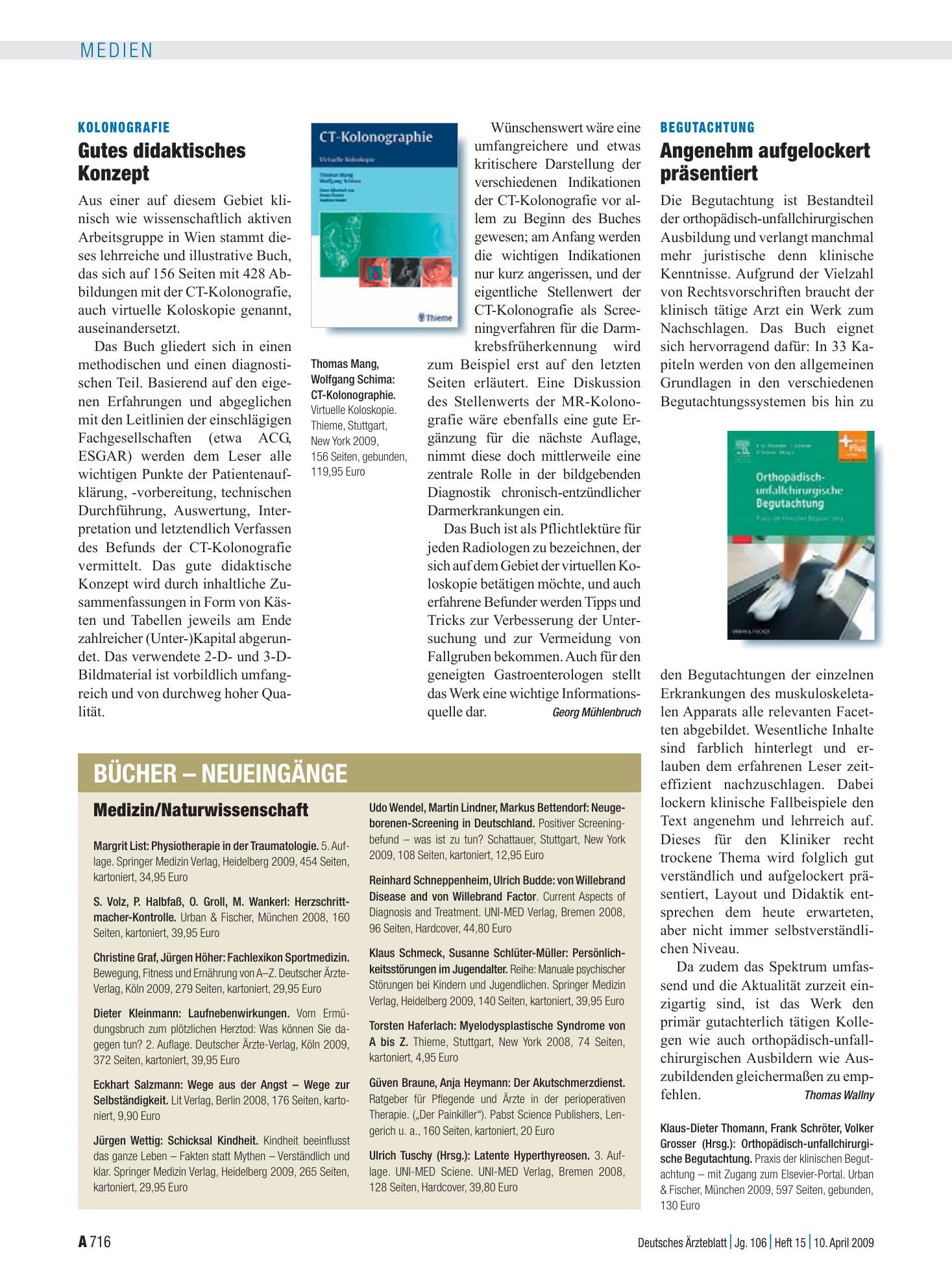 Vorschauseite 1: Bücher – Neueingänge – Deutsches Ärzteblatt