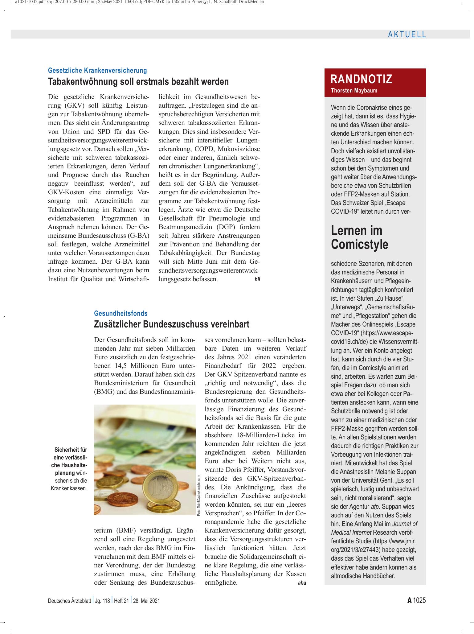 Vorschauseite 1: Randnotiz: Lernen im Comicstyle – Deutsches Ärzteblatt